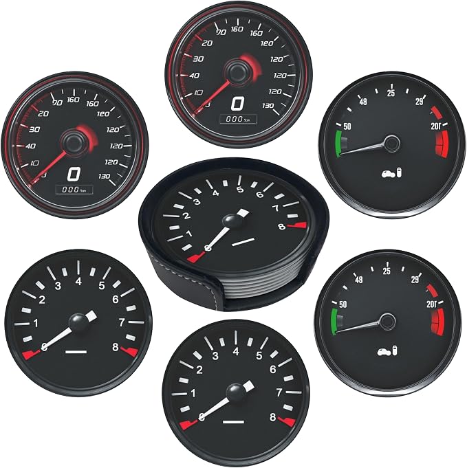Musical Coasters Leather Round Drink Coasters 6 Pcs Set with Holderor for Cup Drink Coffee Table Bar Home Decor - Car