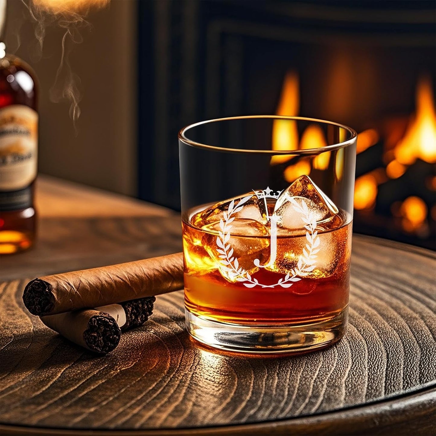 Astonlink Personalized Whiskey Glasses Gifts for Men, Monogrammed Engraved A-Z 10.6 oz Rocks Glass Customized Gift, Unique Christmas Birthday Gifts for Men Him Dad Husband Brother Son (J)