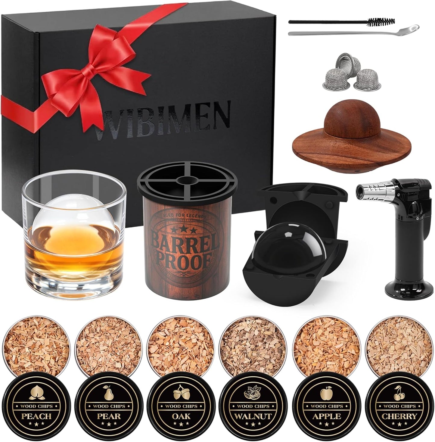 Whiskey Smoker Kit with Torch –Old Fashioned Smoker Kit for Bourbon & Whiskey – Drink Smoker Set with Wood Chips– Gift for Men, Dad, Husband/Father (1，Smoker Kit & Ice Ball Molds & Glasses)