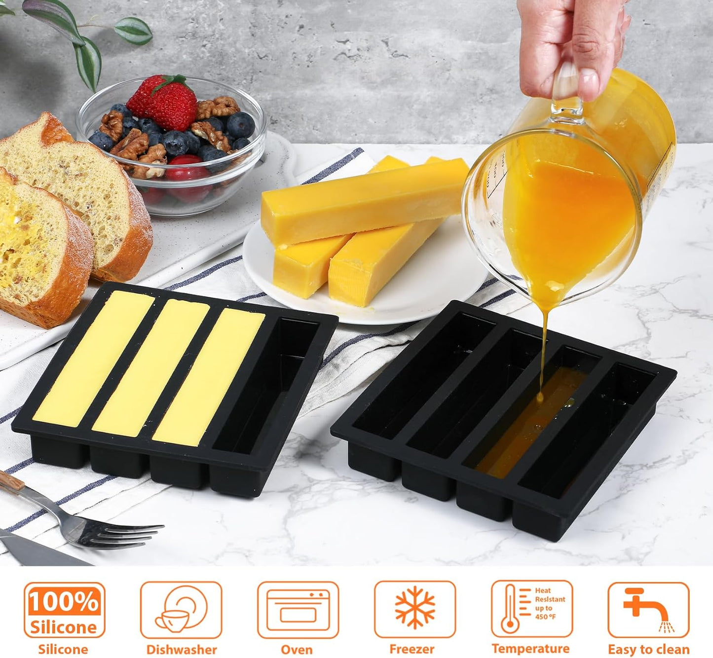 Webake Silicone Ice Cube Trays Butter Mold Set of 2, Easy Release Long Ice Cube Sticks For Cocktail and Whisky, Baking Mold For Instant Pot