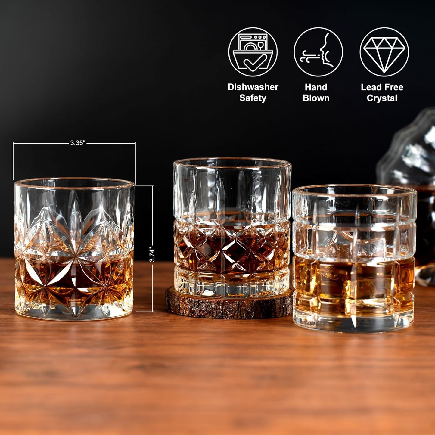 Whiskey Glasses Set of 6, 12oz Old Fashioned Whiskey Glasses Gift for Scotch Cocktails Rum Cognac Vodka Liquor - Rocks Glasses Men Gift(Mixed)