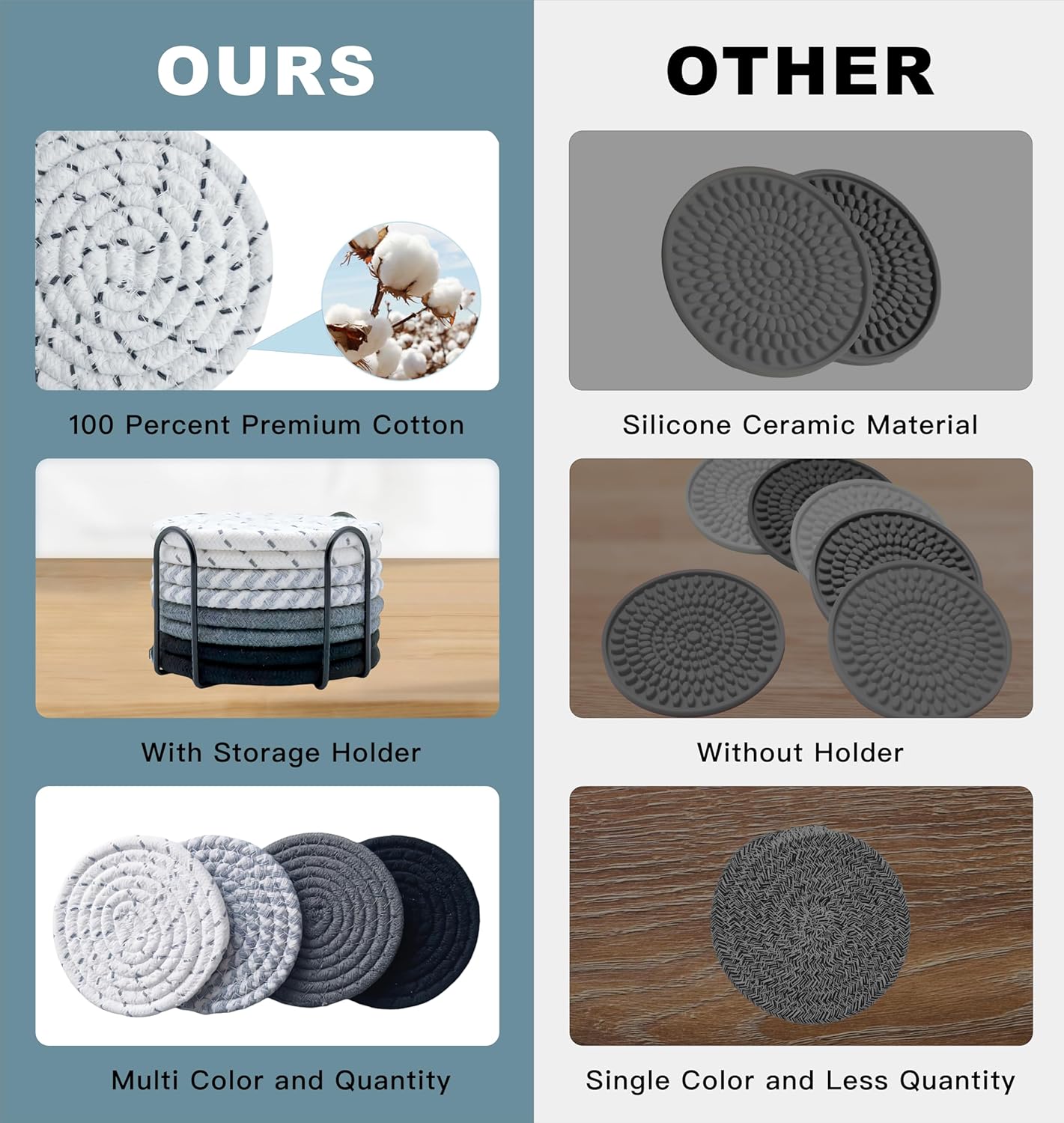 8 Pcs Drink Coasters with Holder, Coasters for Coffee Table, Absorbent Coaster Set for Living Room Decor Tabletop Protection, Coaster Set 4 - Color Cup (Gray Mix)