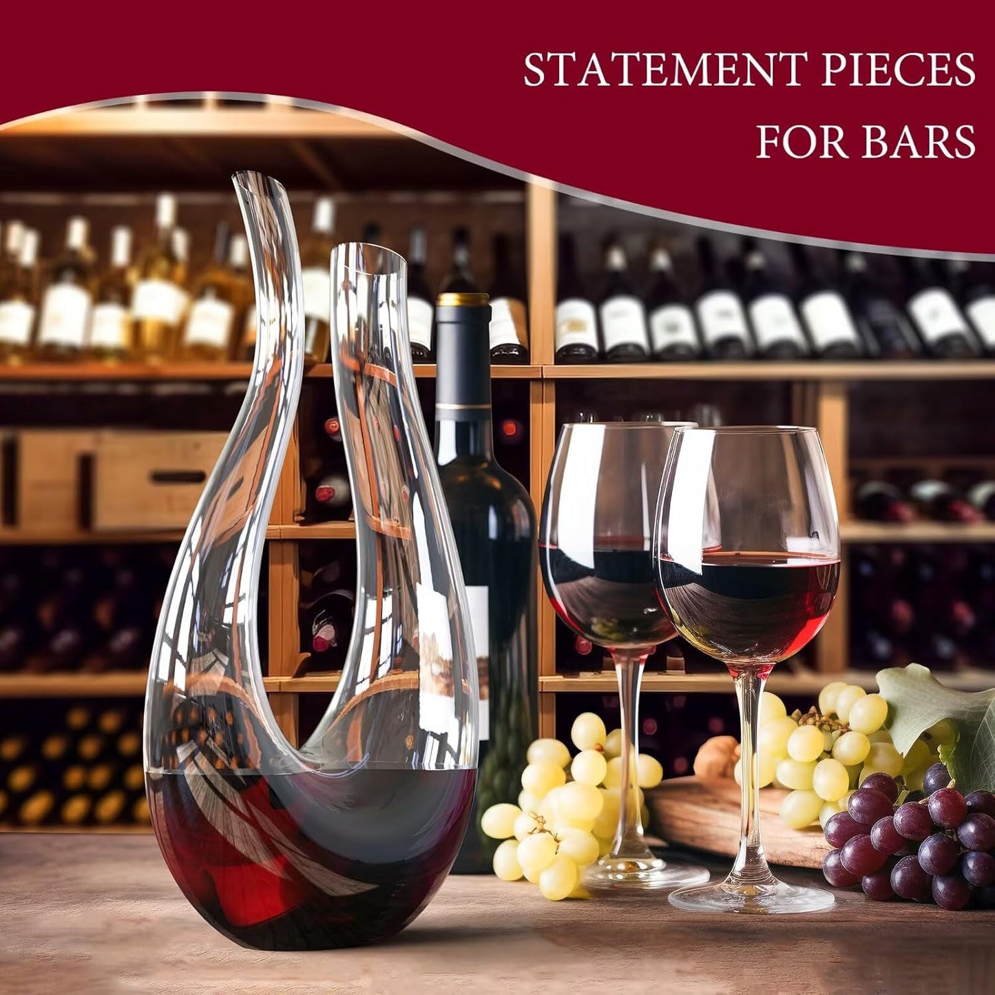 Hand-Blown Lead-Free Crystal Glass Wine Decanter – 750 ml Swan-Neck U-Shape Aerator | Luxury Gift Box, Drip-Free Pour Edge, Wide Stable Base, Easy-Clean Thin Neck | Elevate Dinners & Parties