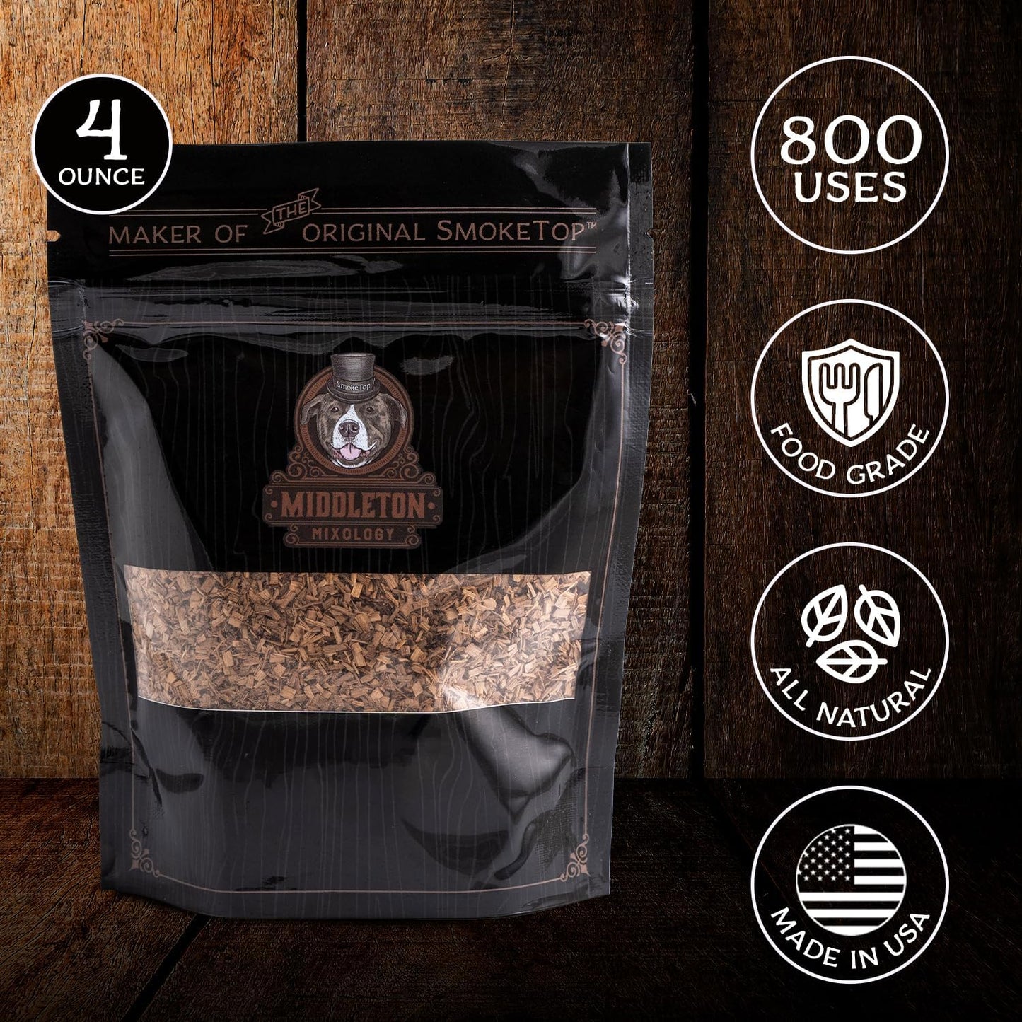 SmokeTop® 4oz Bag - Cocktail Smoker Chips for Old Fashioned Cocktails, Whiskey, & Bourbon - by Middleton Mixology Made in The USA (800 uses) (Hickory)