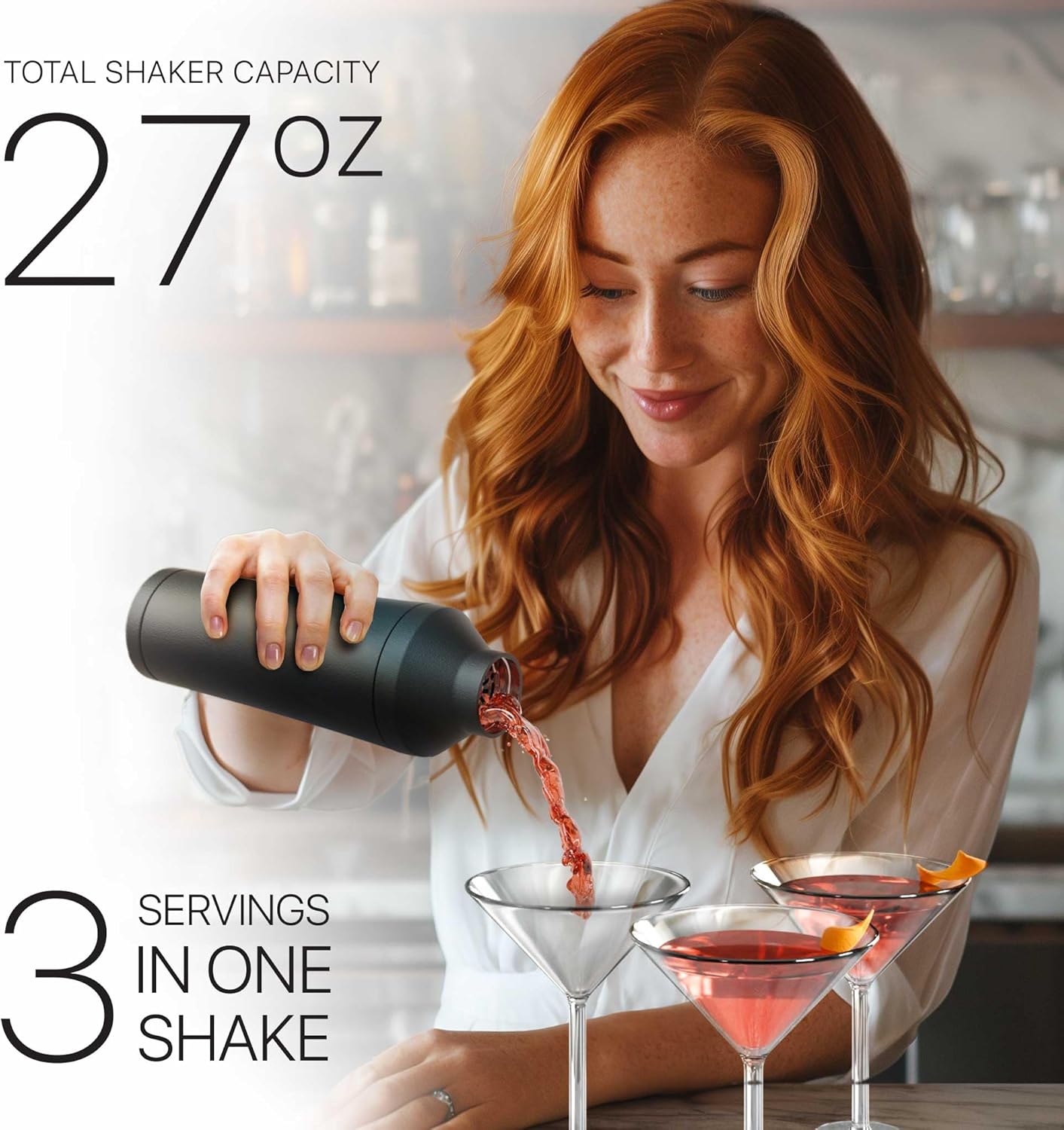 BARE BARREL Insulated Cocktail Shaker Set | Double Wall Stainless Steel | Martini Shaker for Home Bar Bartending | Built-in Drink Measure System & Strainer, Travel Bag, Recipes | Gift Set (Matt Black)
