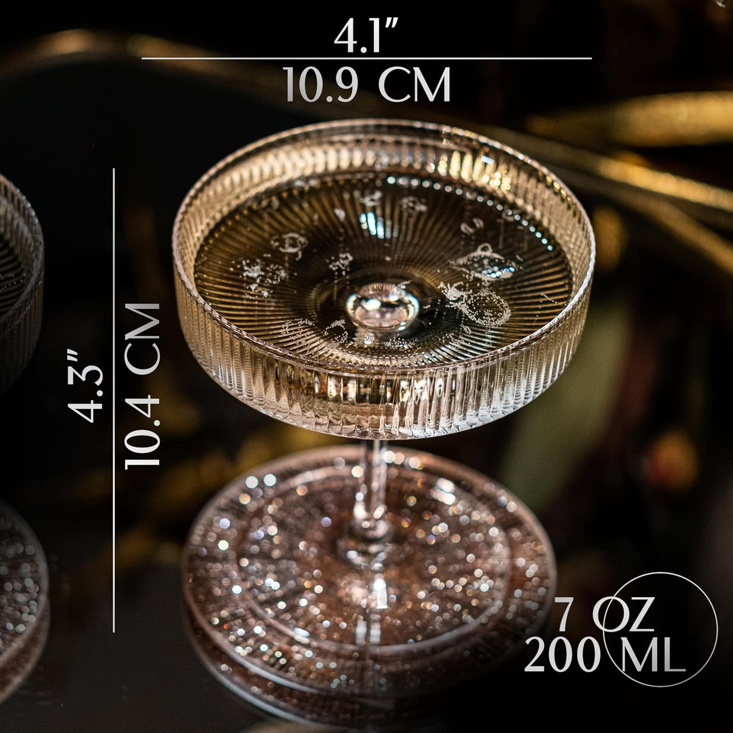 Vintage Art Deco Coupe Glasses | Set of 4 | 7 oz Classic Cocktail Glassware for Champagne, Martini, Manhattan, Cosmopolitan, Sidecar | Crystal Speakeasy Style Saucer Goblets with Stems