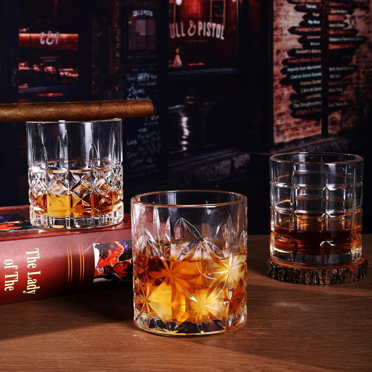 Whiskey Glasses Set of 6, 12oz Old Fashioned Whiskey Glasses Gift for Scotch Cocktails Rum Cognac Vodka Liquor - Rocks Glasses Men Gift(Mixed)
