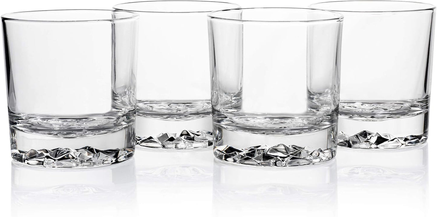 Whiskey Glass Set of 4 with Brilliant Mountain Imprint. Perfect for Whiskey, Bourbon, Scotch and Cocktails. Classic Design with a Modern Touch. Best Large 11.5 Ounce Premium Tumblers.