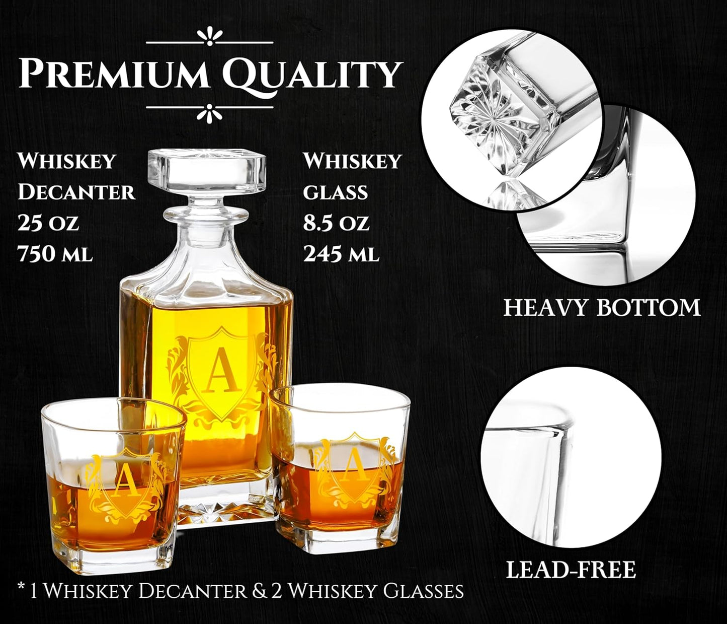 Personalized Whiskey Decanter Set, Customized Alcohol Gifts for whiskey Lovers, Unique Whiskey Gifts for Men, Dad, Uncle on Birthdays and Christmas