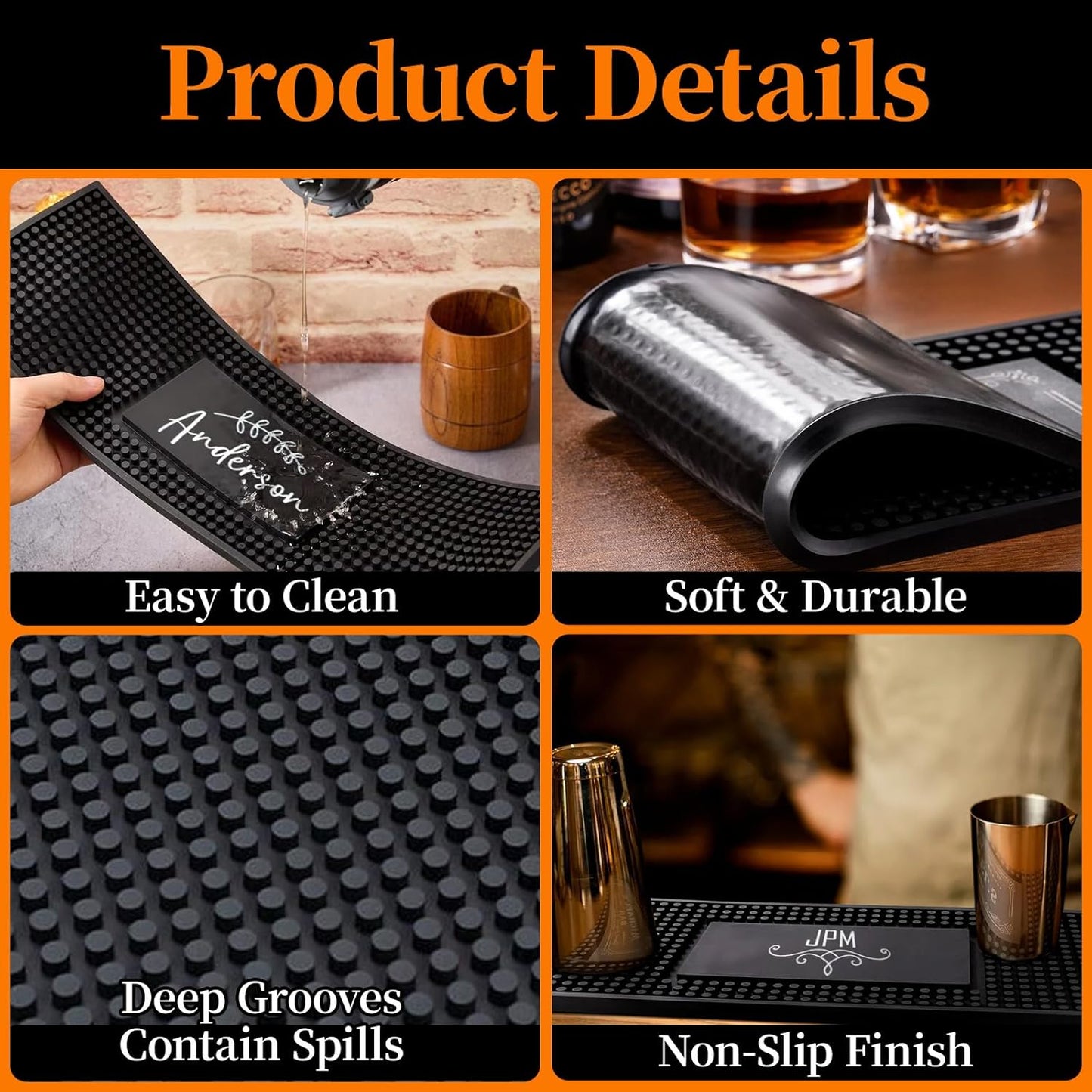 Personalised Bar Mat, Non-slip PVC Rubber Bar Mat, Custom Bar Name, Spill Mat for Countertop Home Bar Coffee Bar, Gifts for Bartender Drinking Lover Cocktail Lover Lover Newlywed, Beer Mat Decor