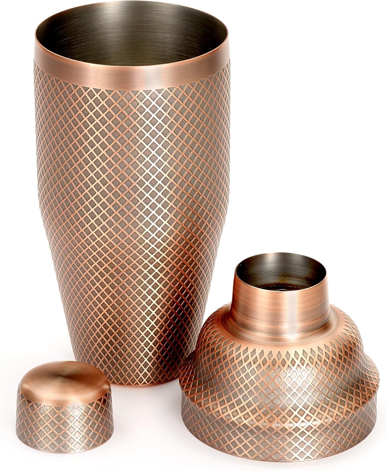 Barfly 3-Piece Diamond Lattice Etch Japanese Cocktail Shaker Set (24 Oz/700ml), Antique Copper