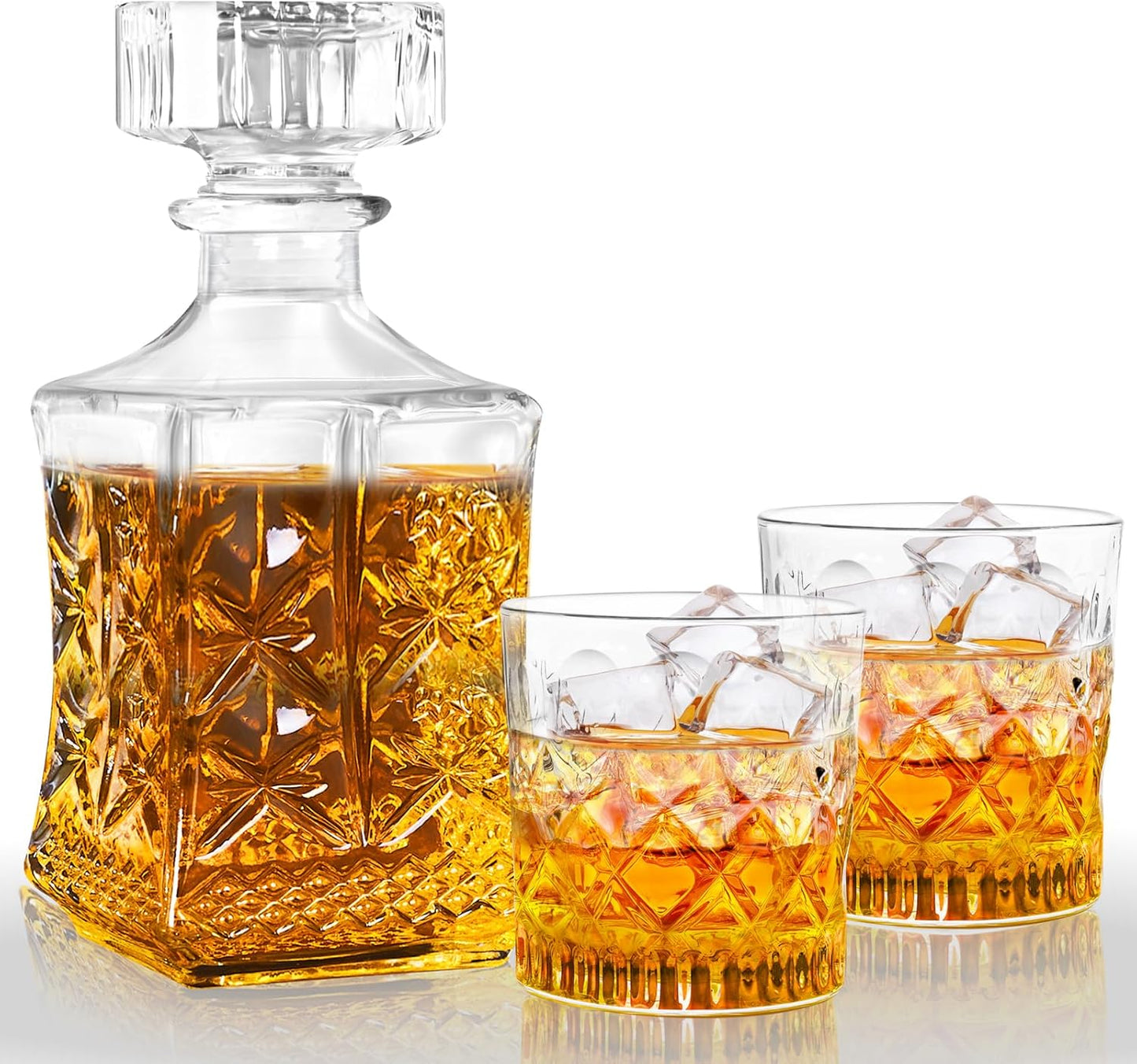 LAWADACH Whiskey Decanter for Men, Glass Liquor Decanter Set with 2 Whiskey Glasses, Decanter for Tequila,Bourbon, Scotch, Brandy and Vodka, Gift for Men, Ideal Home Bar Decor - 28oz