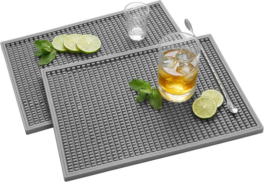 ZJWZLG Bar Mat - 18"X12"(2 Pcs) Rubber Bar Mats for Countertop & Dish Drying, Non-Slip Bartender Mat with Airflow Design for Home Bar, Cocktail Set, Kitchen & Outdoor Use (Gray)
