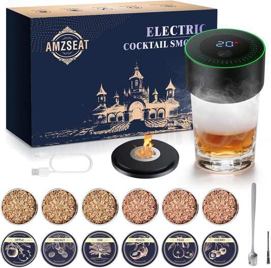 Electric Whiskey Smoker Kit-Rechargeable Cocktail Smoker Set with 6 Wood Chips-Unique Bourbon Ideal Christmas, Birthday, Valentine's Day Gift,Gifts for Men, Dad, Husband
