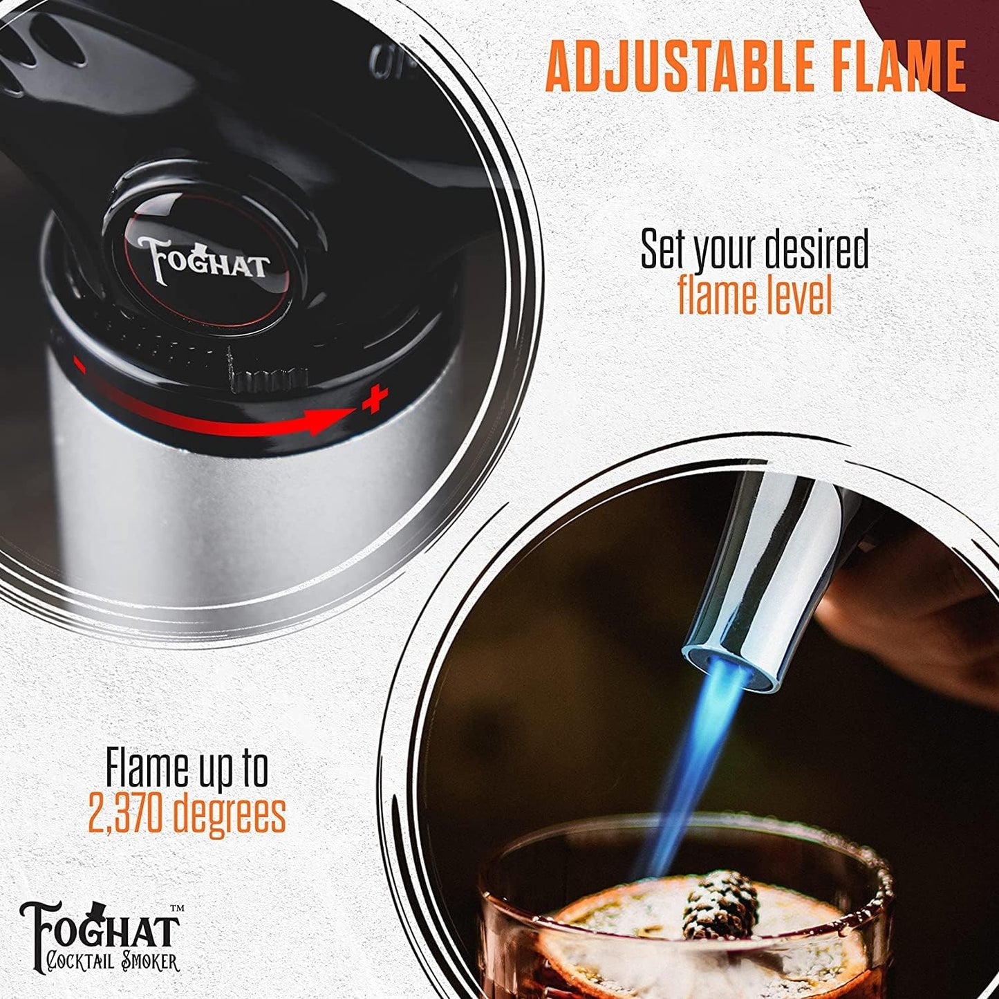 Foghat Kitchen Torch with Butane Included for Smoked Cocktails and Cooking - Handheld Refillable Culinary Butane Kitchen Blow Torches Food Lighter Gun, Creme Brulee Torch (TORCH + BUTANE 2x60ml SET)
