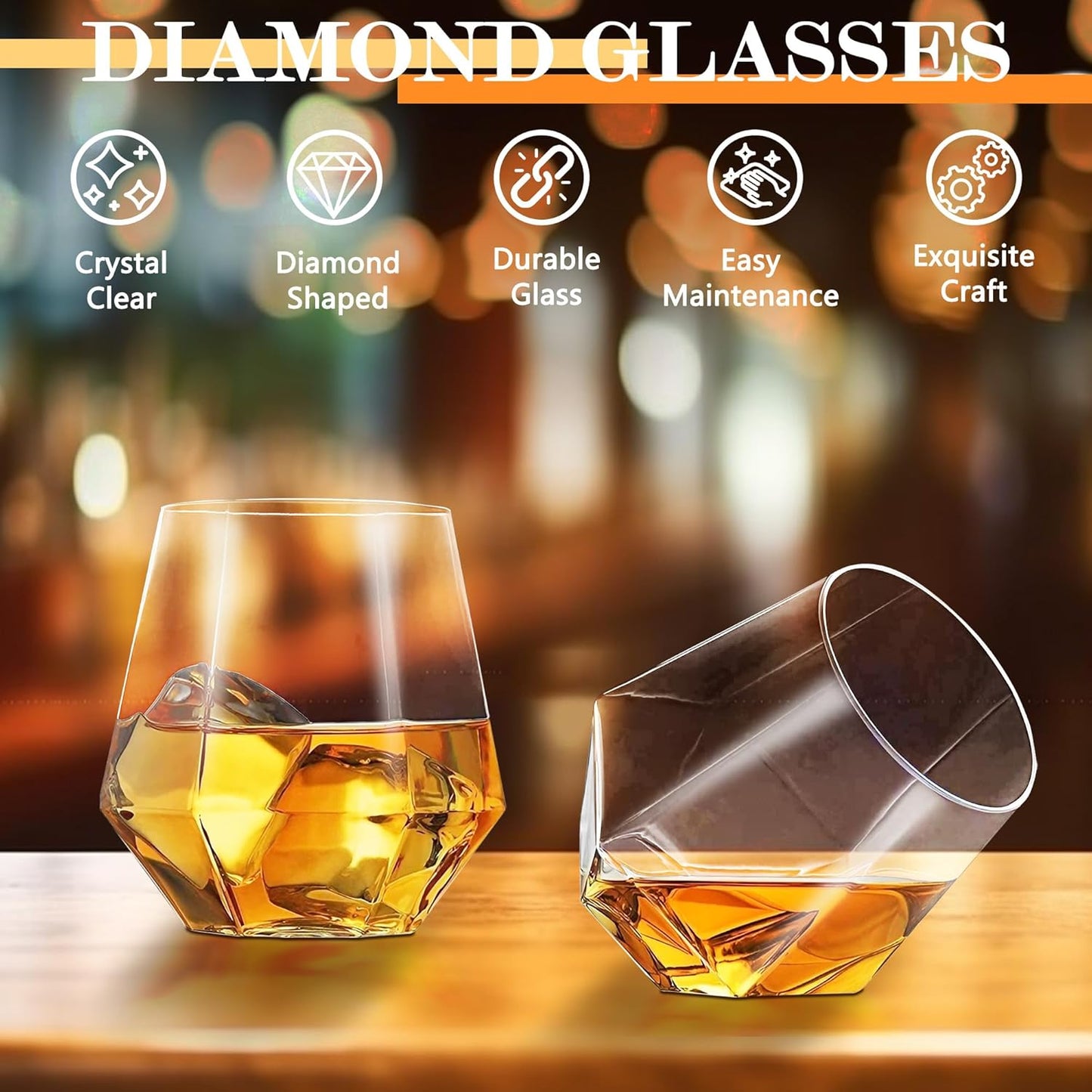 Diamond Whiskey Decanter Set, Diamond Decanter Set with 4 Glasses 4 Whiskey Stones, Decanter Whiskey Set Gifts for Men
