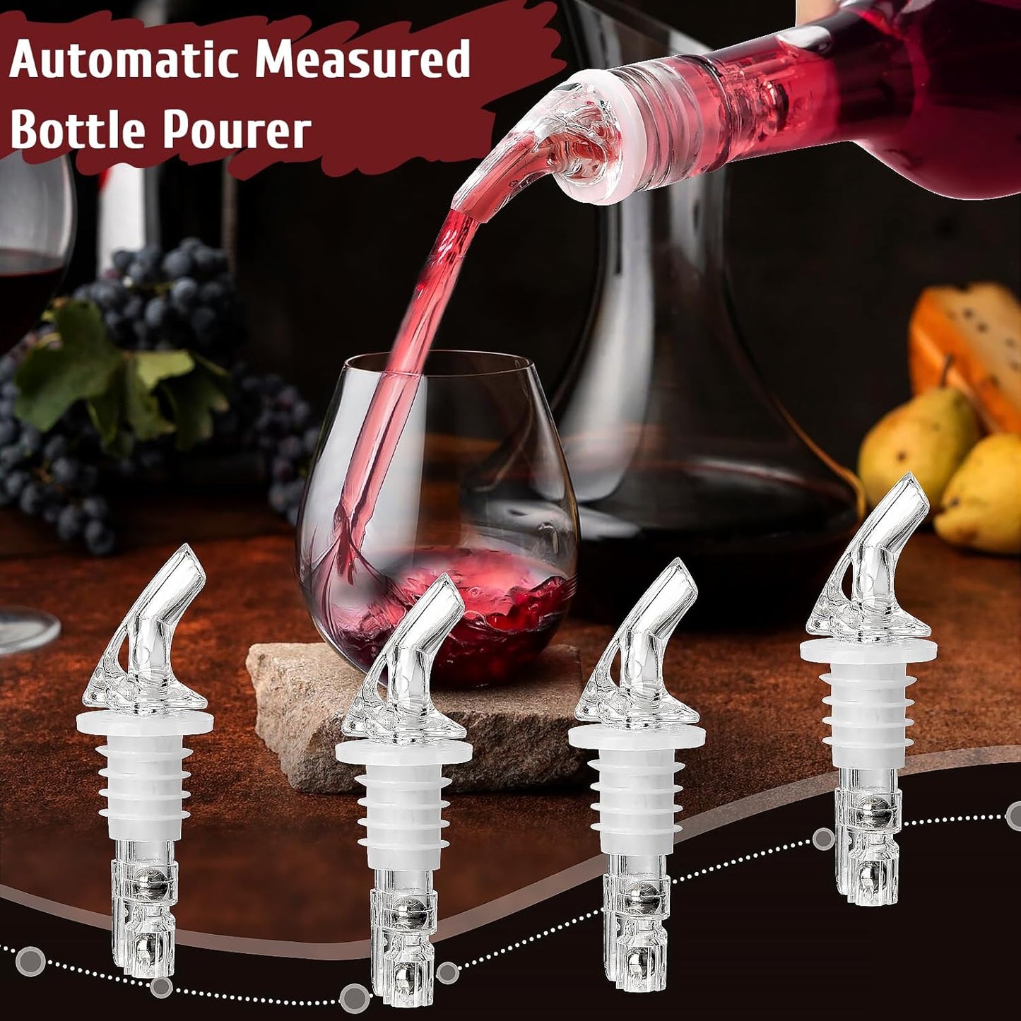 SuproBarware Automatic Measured Bottle Pourer 1.5oz - Quick Shot Spirit Measure Pourer Drinks Wine Cocktail Dispenser Home Bar Tools (4 pack ringless)
