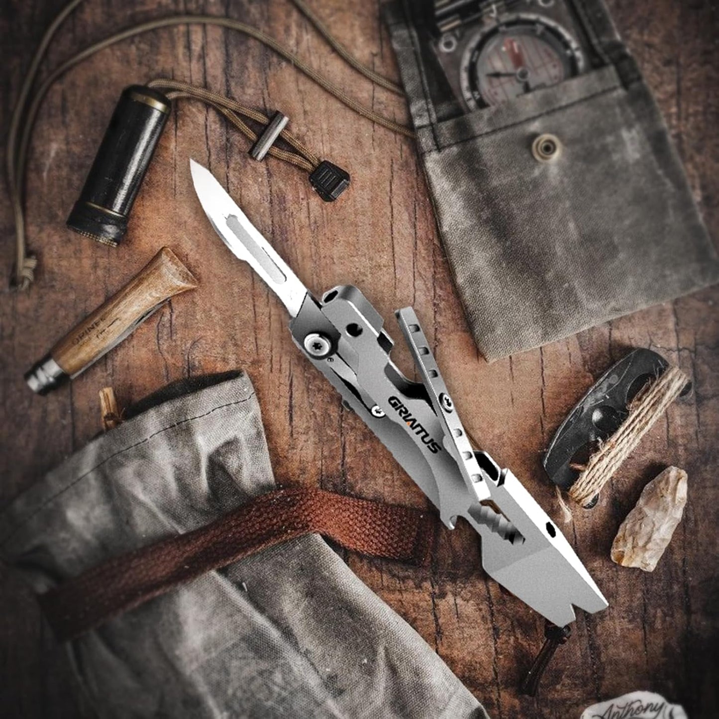 Multitool Pry Bar Wrench Tool with Flat/Phillips Screwdriver Folding Multi-tool Box Cutter Blade Knife, Bottle Opener, Steel Handle, Everyday Carry, Cycling, Camping EDC Pocket Gadget Gifts for Men