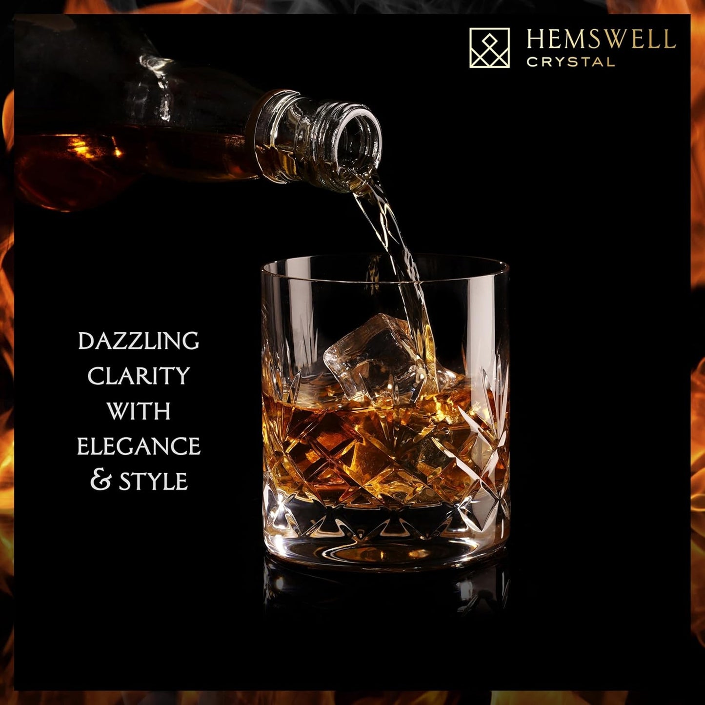 Whiskey Glass Single - Old Fashioned Glass for Men and Women - 11oz One Crystal Low Baller Tumbler Solid Base & Thin Rim - Bourbon Glass - Wicklow Design