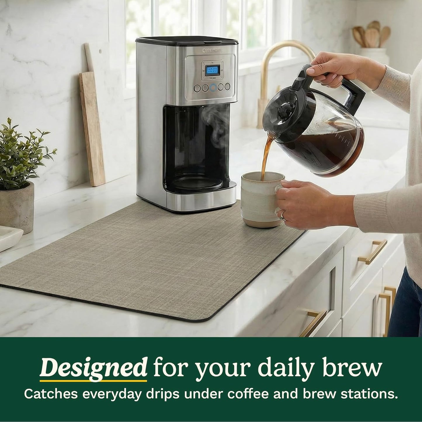 Cuisinart Coffee Mat for Countertop (2 Pack)–Quick-Dry Absorbent Coffee Bar Mat for Espresso Machines & Brew Stations, Also Use as a Dish Drying Mat on Kitchen Counter, Non-Slip, Easy Care, 15” x 20”