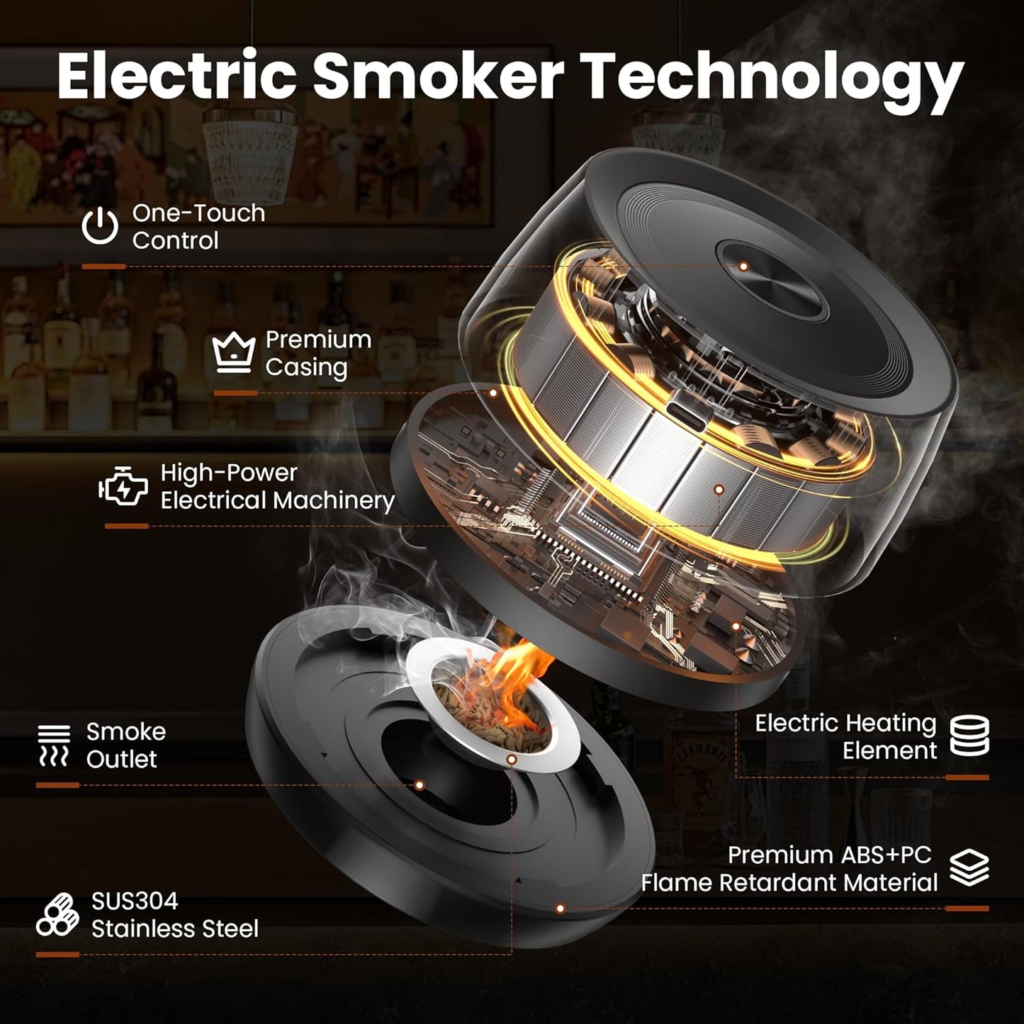 Electric Whiskey Smoker Kit: Rechargeable Cocktail Smoker for Old Fashioned & Bourbon Drinks with Built-in Lighter, No Butane Needed, 6 Wood Chips, Christmas Whiskey Gift for Men, Dad, Husband