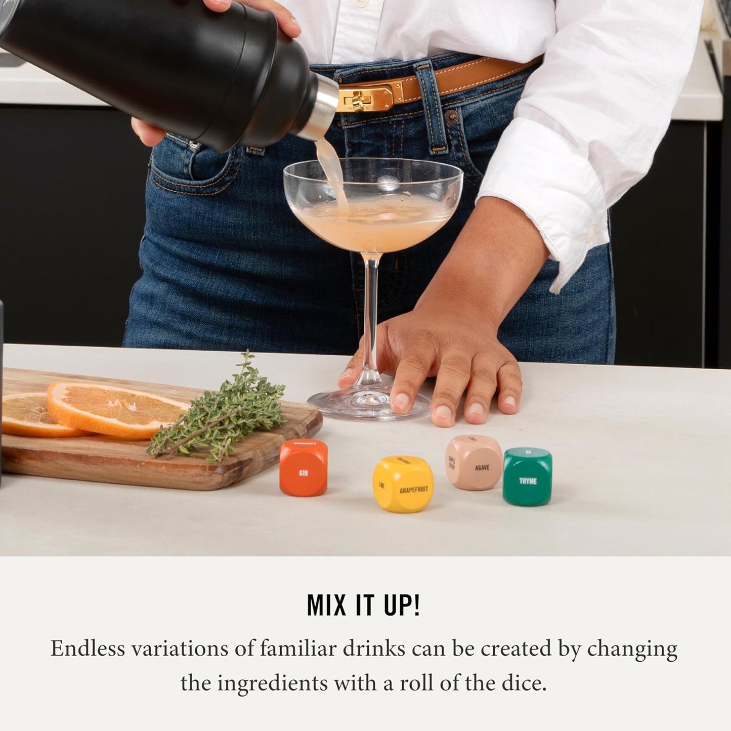 Two Tumbleweeds Mixology Dice - Set of 9 Dice to Inspire Craft Cocktails & Mocktails with Recipe Booklet - Unique Gift for Kitchen or Bar