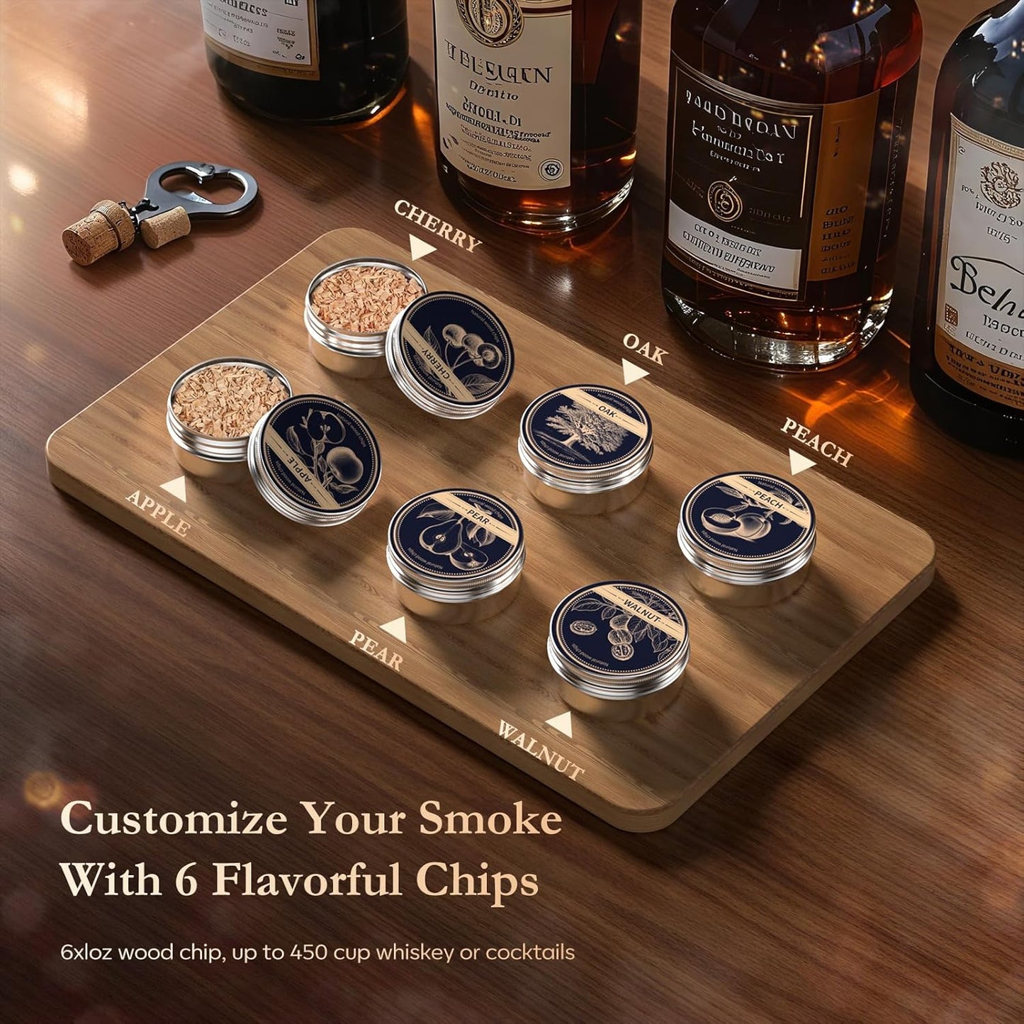Electric Whiskey Smoker Kit-Rechargeable Cocktail Smoker Set with 6 Wood Chips-Unique Bourbon Ideal Christmas, Birthday, Valentine's Day Gift,Gifts for Men, Dad, Husband