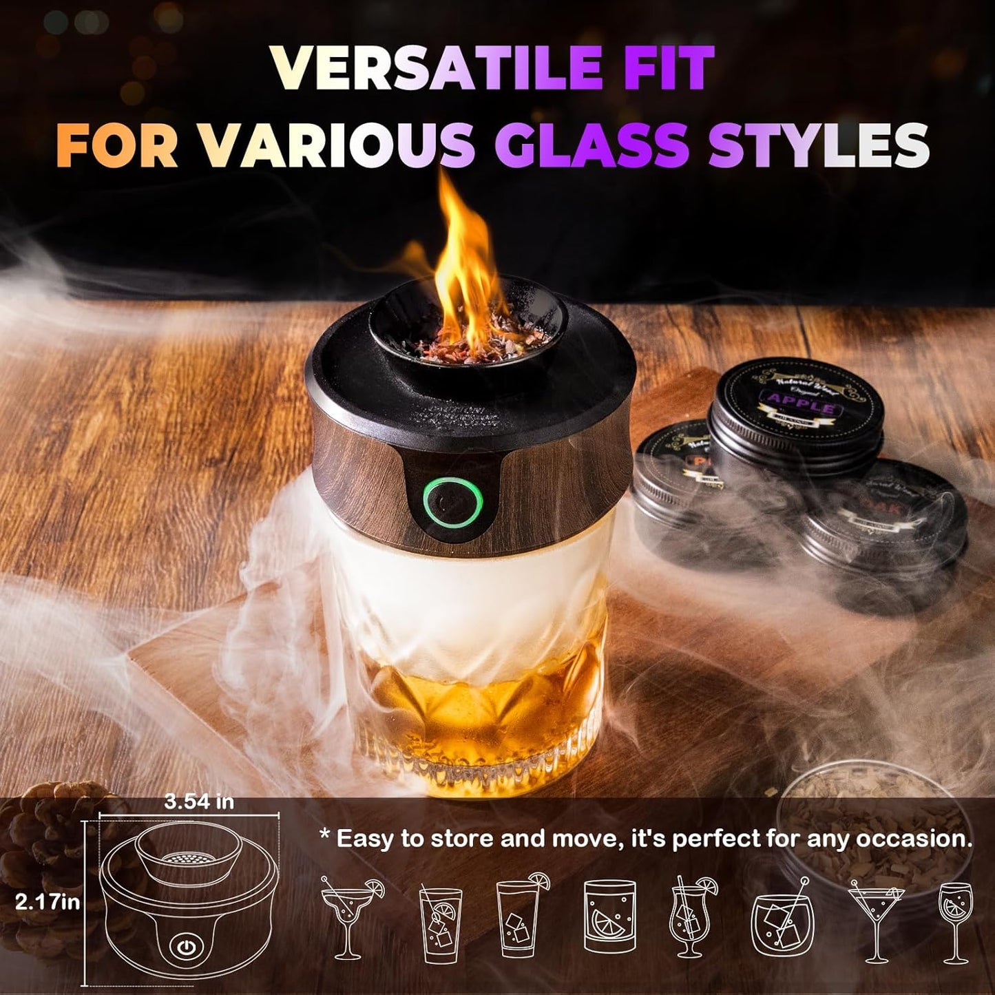 Electric Whiskey Smoker Kit with Torch, Home Bar Gift for Whiskey Lover, 6 Wood Chips – Infuse Rich Smoky Flavors in Bourbon Old Fashioned & Cocktails, Birthday Gifts for Him, Husband (Without Butane)