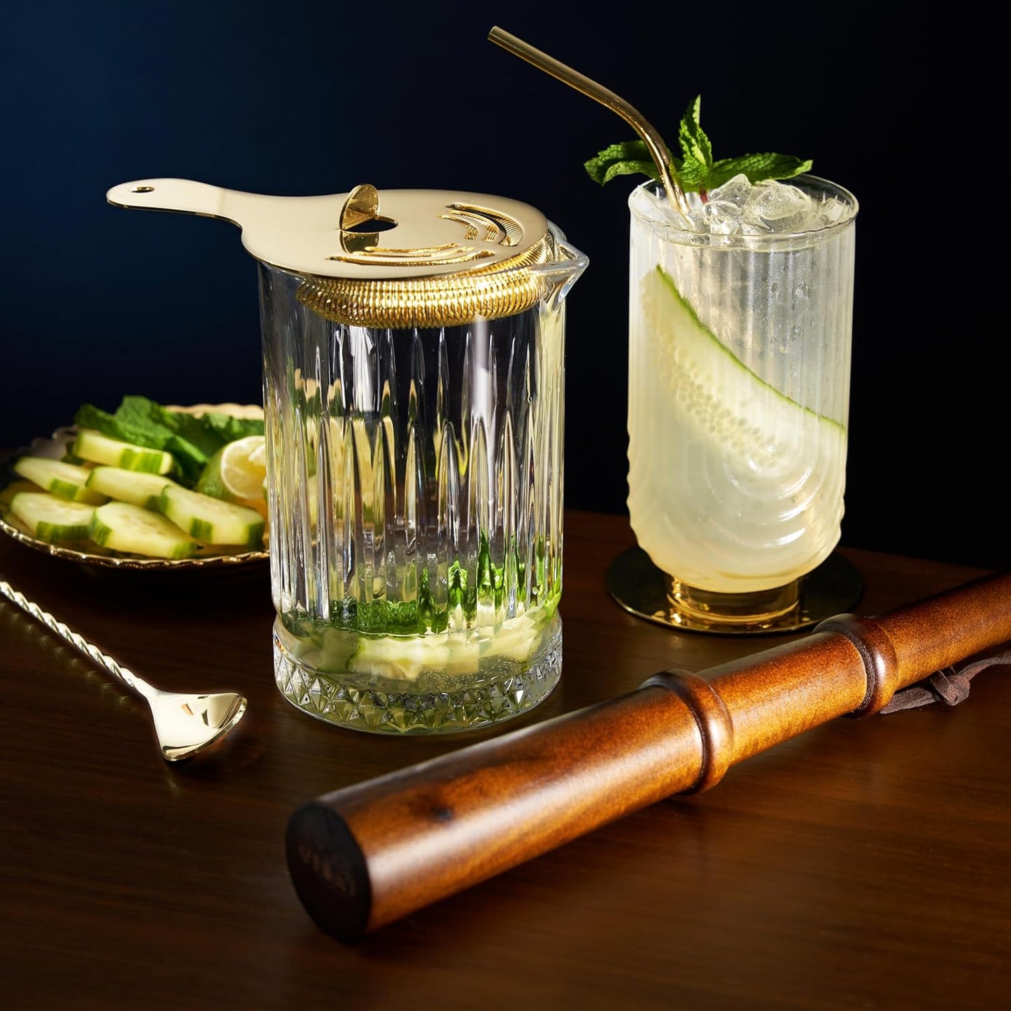 Viski Acacia Wood Cocktail Muddler Bar Utensils, Wooden Muddler Bar Essentials, Barware Muddler for Cocktails, 12in Wood Set of 1