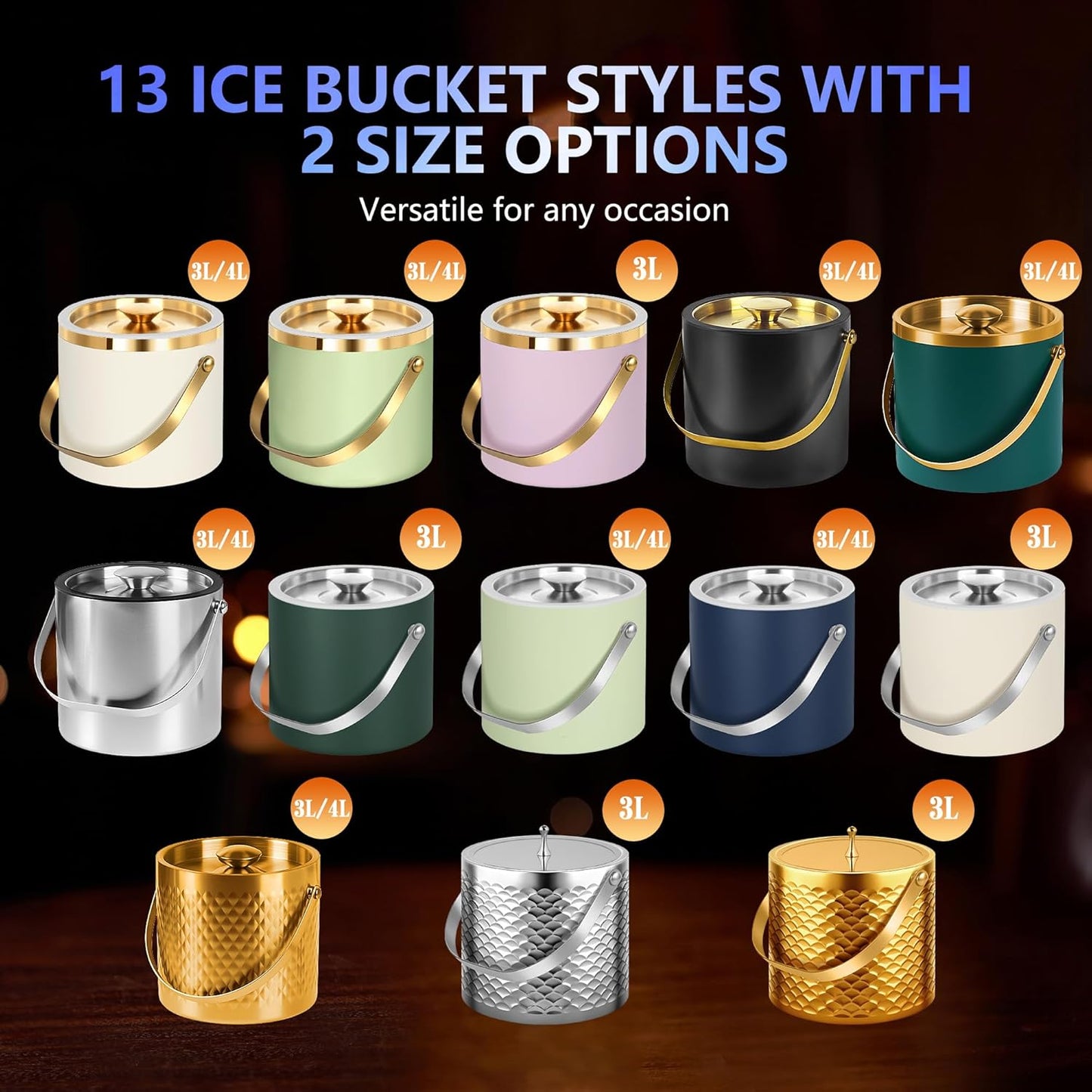 4L Ice Bucket, Ice Bucket with Silicone Sealing Ring Double-wall Vacuum Insulation Champagne Buckets with Filter Layer Ice Tongs Ice Scoop (Silver)