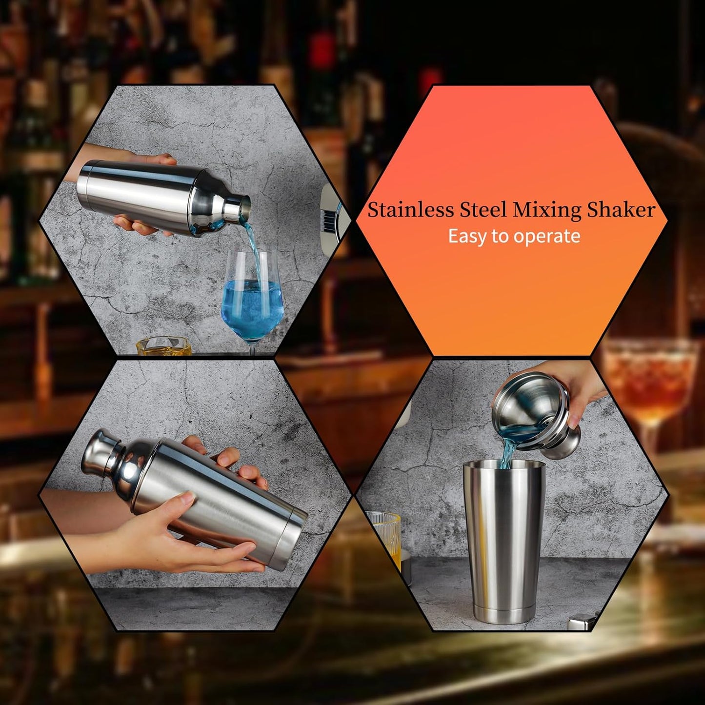 21oz Cocktail Shaker - Insulated Double Wall, Martini Shaker, Drink Shaker, No Stuck Twist Lid, Leakproof, Built-in Strainer, Perfect for Home Bar