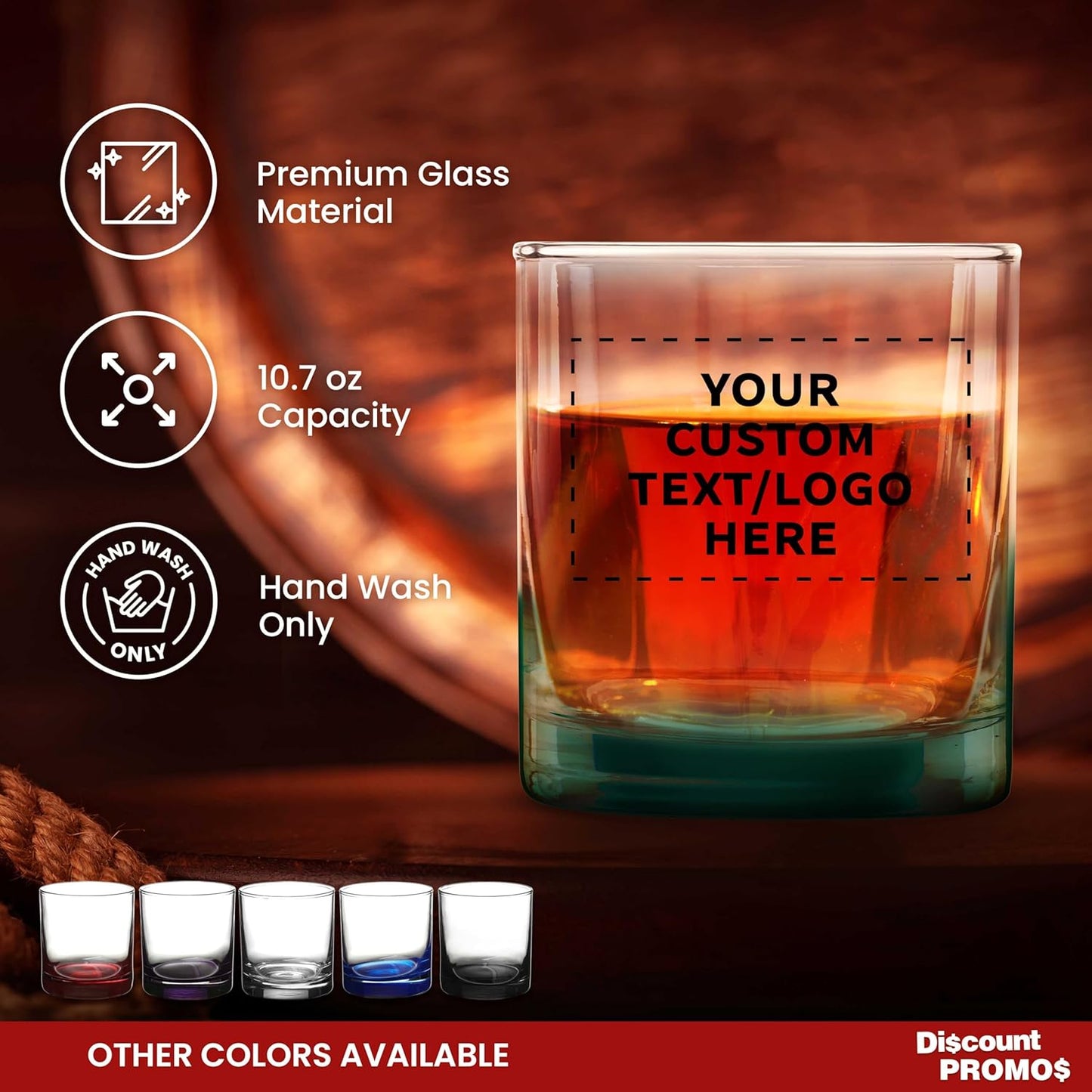 Custom Lexington Rocks Whiskey Glass 10.5 oz Set of 12/48/96, Personalized Bulk Pack Perfect for Scotch Bourbon Whiskey Cocktail - Green