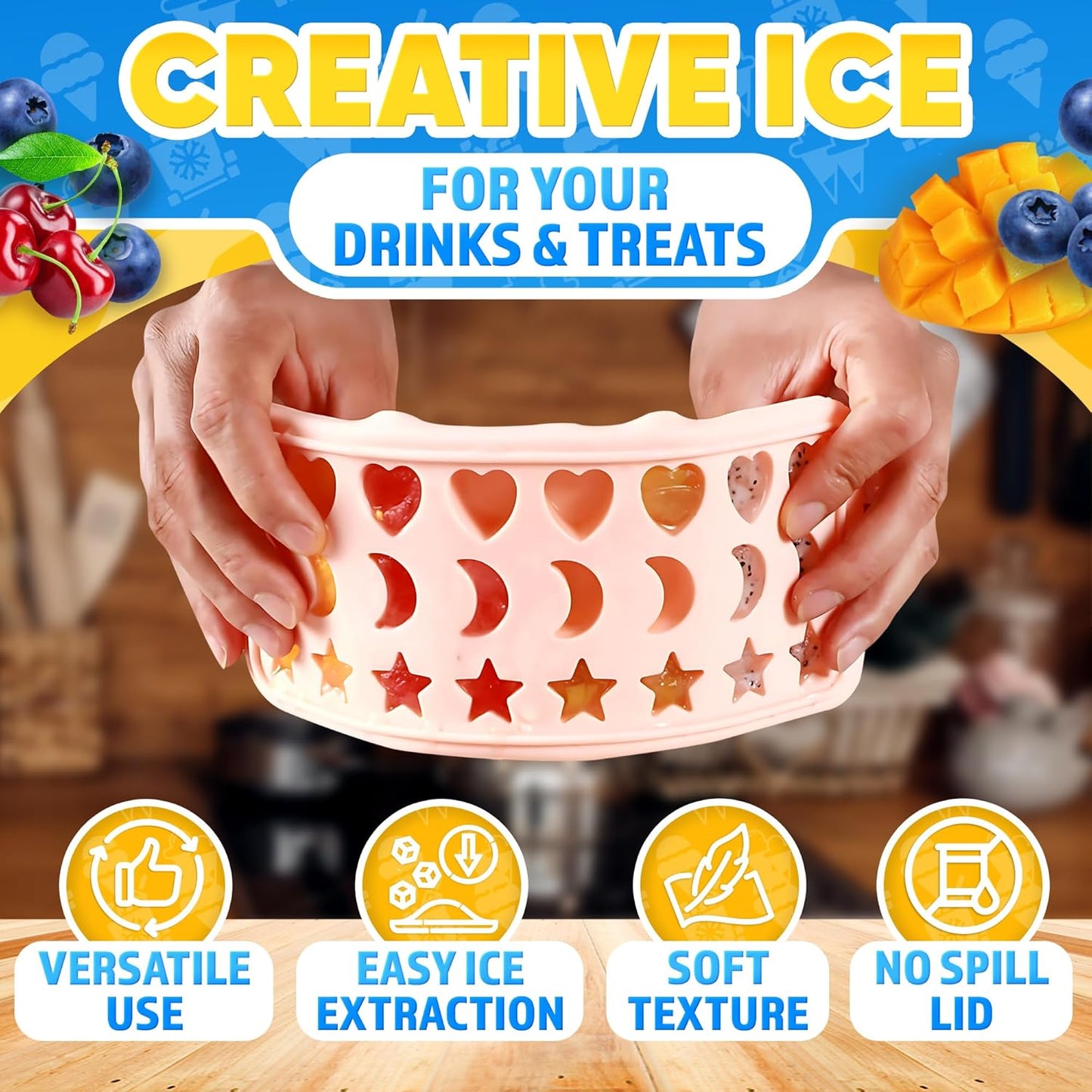 Mini Star Ice Cube Tray with Lid – Stars, Moons & Hearts that Just Pop Right Out – 24 Cavities Cute Ice Cube Tray, Flexible Silicone, Easy Release | Reusable Molds for Cocktails, Parties & Desserts