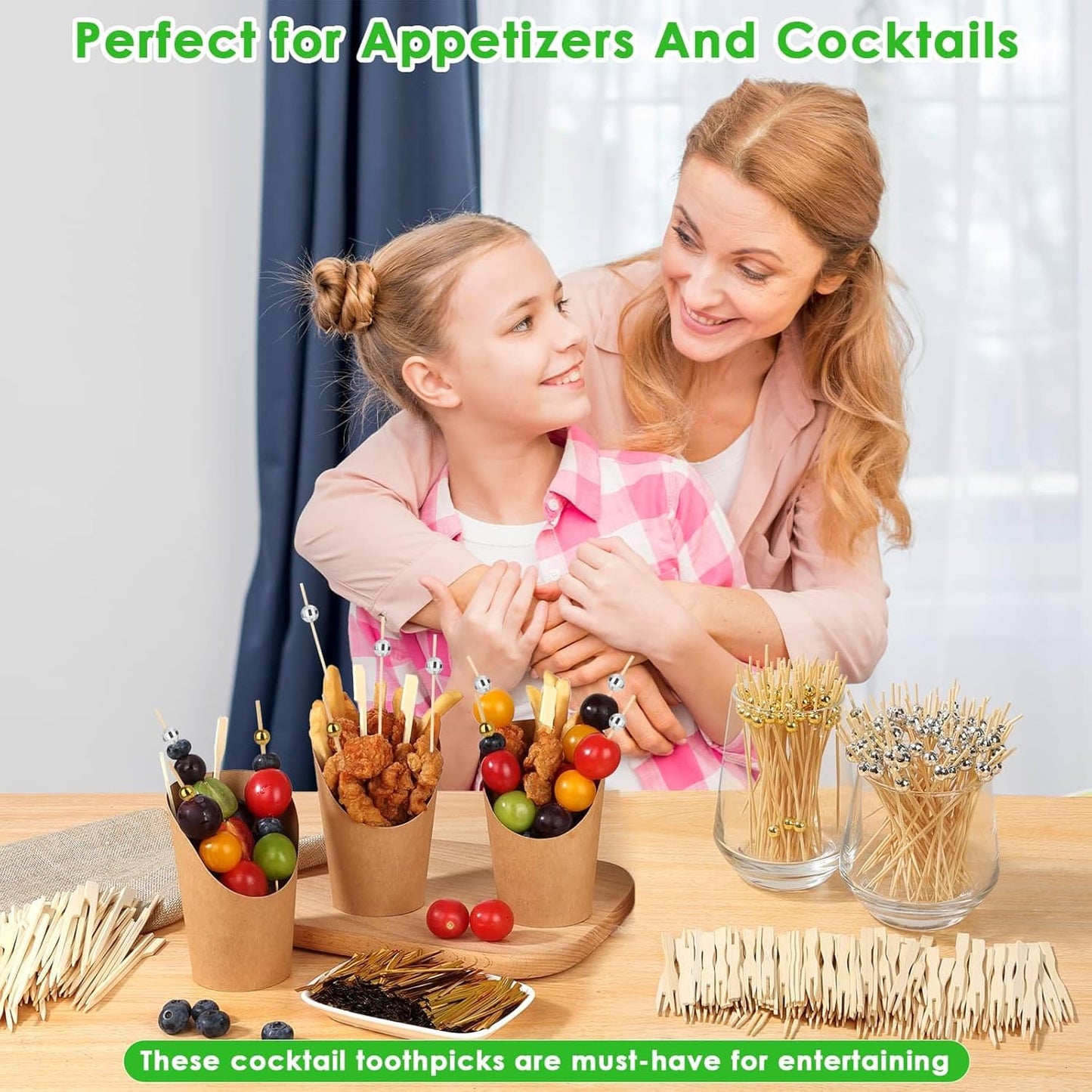 400PCS Cocktail Picks, Disco Ball Decorative Toothpicks for Appetizers, 4.7 Inch Bamboo Gold Ball Food Picks, Fancy Toothpicks for Appetizers, Drinks Party Fruit, Disco Party Decorations Supplies