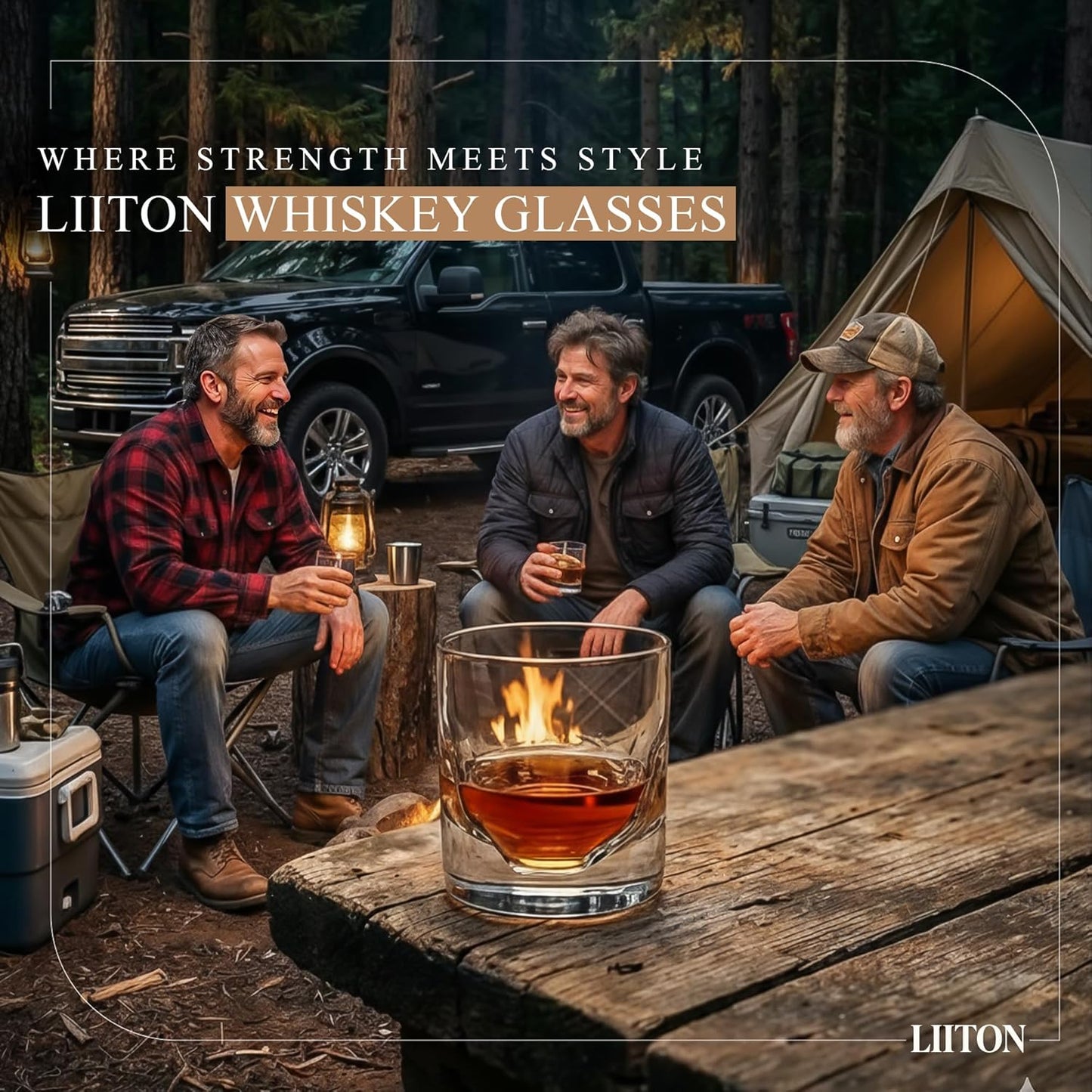 LIITON Grand Canyon Heavy Crystal Whiskey Glasses Gift Set of 4, Thick Freezable Bourbon Glass 1lb Each, Premium Whiskey Gifts for Men, Frozen Crystal Chills Cocktails, 10 oz