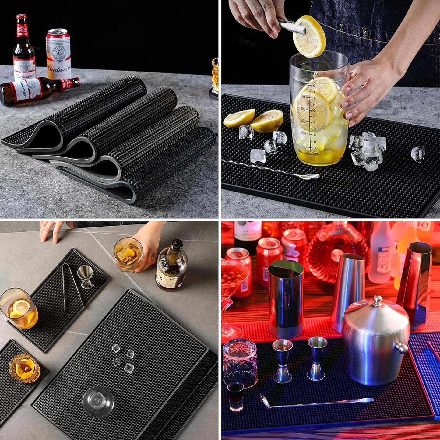 XieNie Bar Mat, 6" x 12" Black Small Coffee Mat for Home Bar Kitchen Countertop, Non-Slip Rubber Service Spill Mat for Cocktail Bartender Accessories, PVC Counter Top Cup Glasses Drying Mats, 2Pac