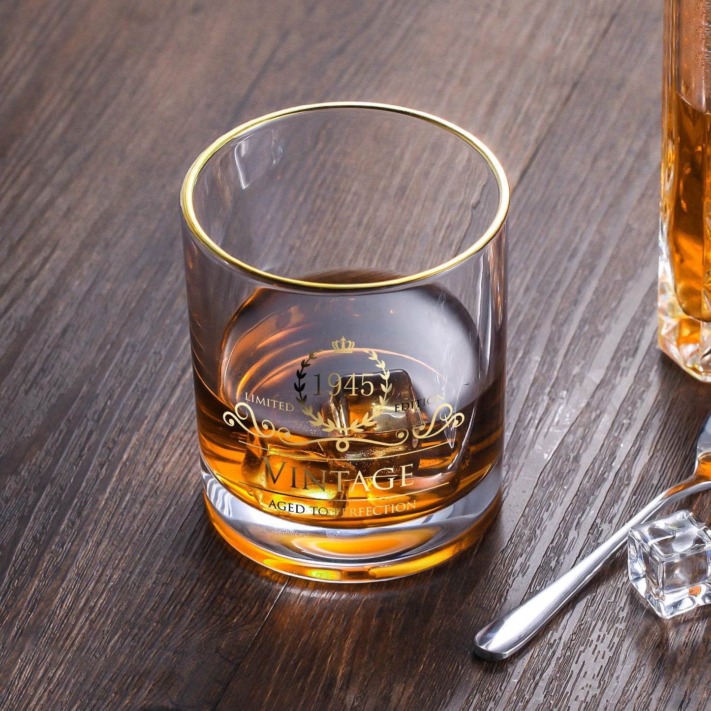 1945 80th Birthday Gifts for Men/Dad/Son, Vintage Unfading 24K Gold Hand Crafted Old Fashioned Whiskey Glasses, Perfect for Gift and Home Use - 10 oz Bourbon Scotch, Party Decorations