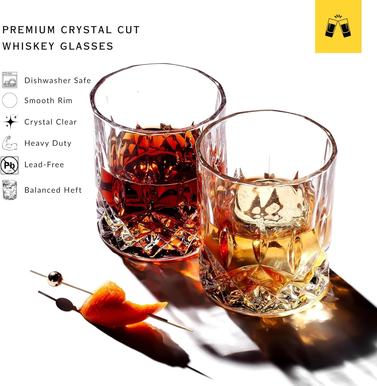 LEMONSODA Crystal Cut Old Fashioned Whiskey Glasses Set of 2, 4, 6-10oz Ultra-Clear Premium Lead-Free Rocks Glass Tumbler For Drinking Bourbon, Scotch, Cognac, Cocktails (Set of 12)