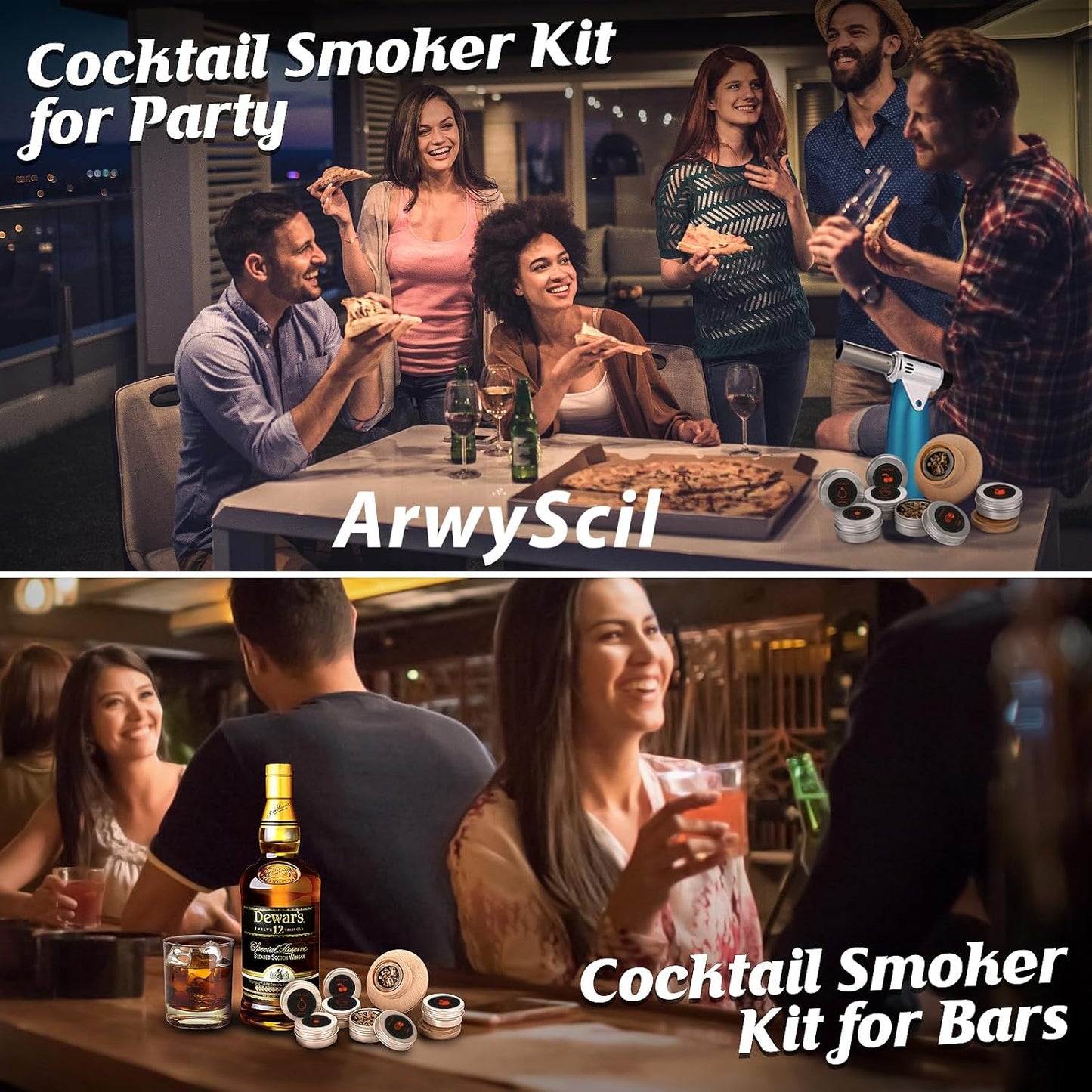 Cocktail Smoker Kit With Torch, Old-fashioned Infuser Kit for Party, 6 Flavored for Cocktail, Whiskey, Bourbon Smoker Lover, Gifts for Birthday, Men, Dad, Husband (Without Butane)