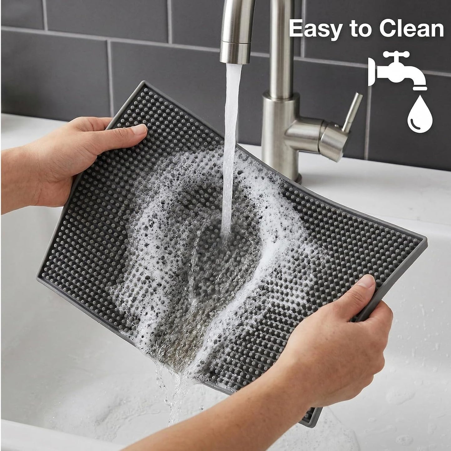 Tebery 3 Pack Rubber Bar Mat 18 x 12, Thick Durable and Stylish Bar Service Spill Mat, Non Slip Non-Toxic Grey Service Mat for Coffee, Bars, Restaurants Counter Top