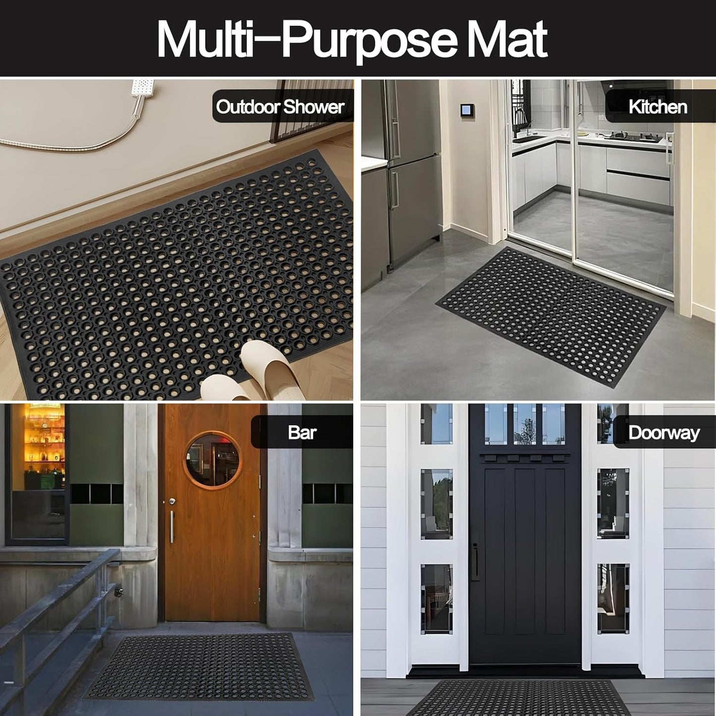 Nexboraque Anti Fatigue Rubber Floor Mats, 24 x 36 Inch Non-Slip Restaurant Mat Door Mat Drainage Mat for Indoor Outdoor Wet Area, Pool Entry, Garden - Black