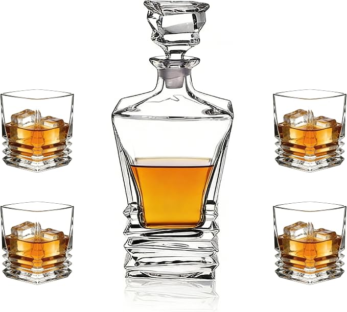 Whiskey Decanter Glasses Set Lead-Free Crystal Glass Scotch Tasting Cups Wine Bottle for Drinking Irish Whisky Bourbon Tequila tumbler (Twist, 1 Decanter & 6 Glasses Set) - 5 / Shale, 1 Decanter & 4 Glasses Set