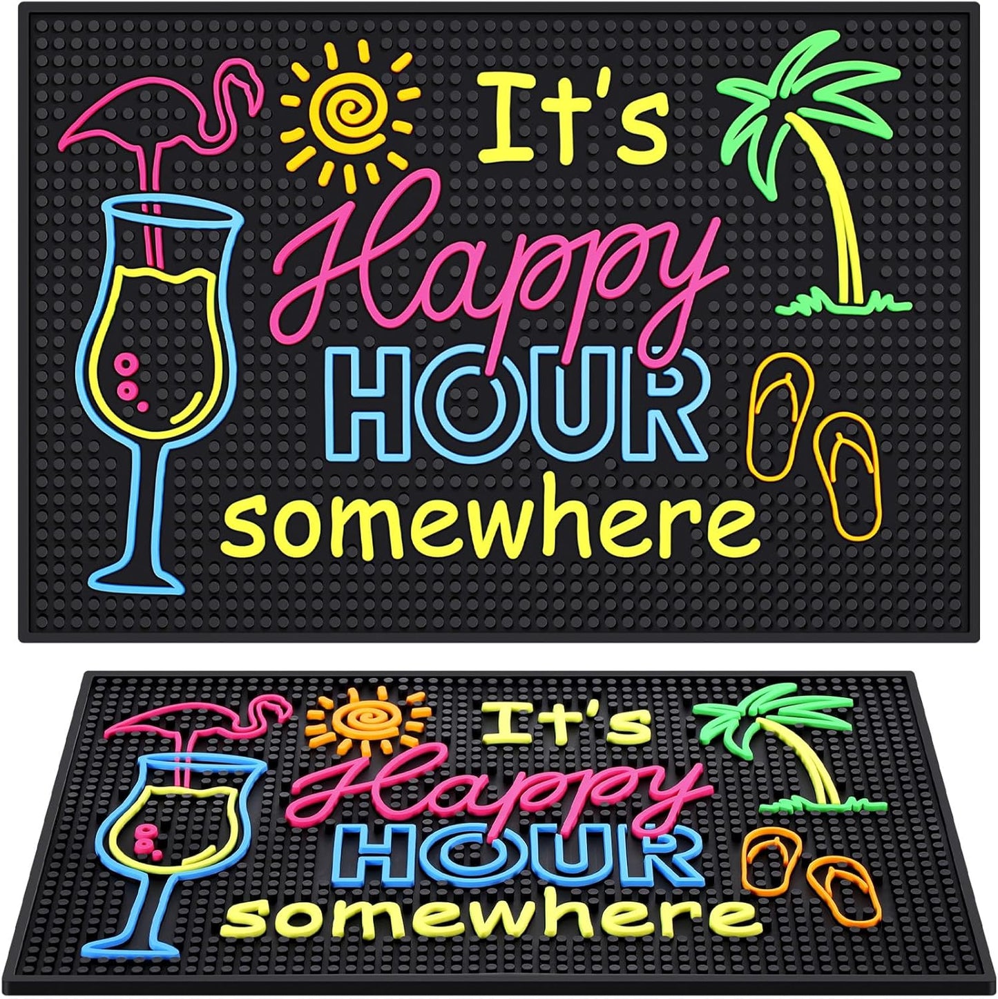 Jingmore Rubber Bar Mat for Bartending Coffee Bar Mat for Countertop Non Slip No Spill Tiki Table Pad for Home Cocktail Accessories(18 x12 Inch,Happy Hour Somewhere)