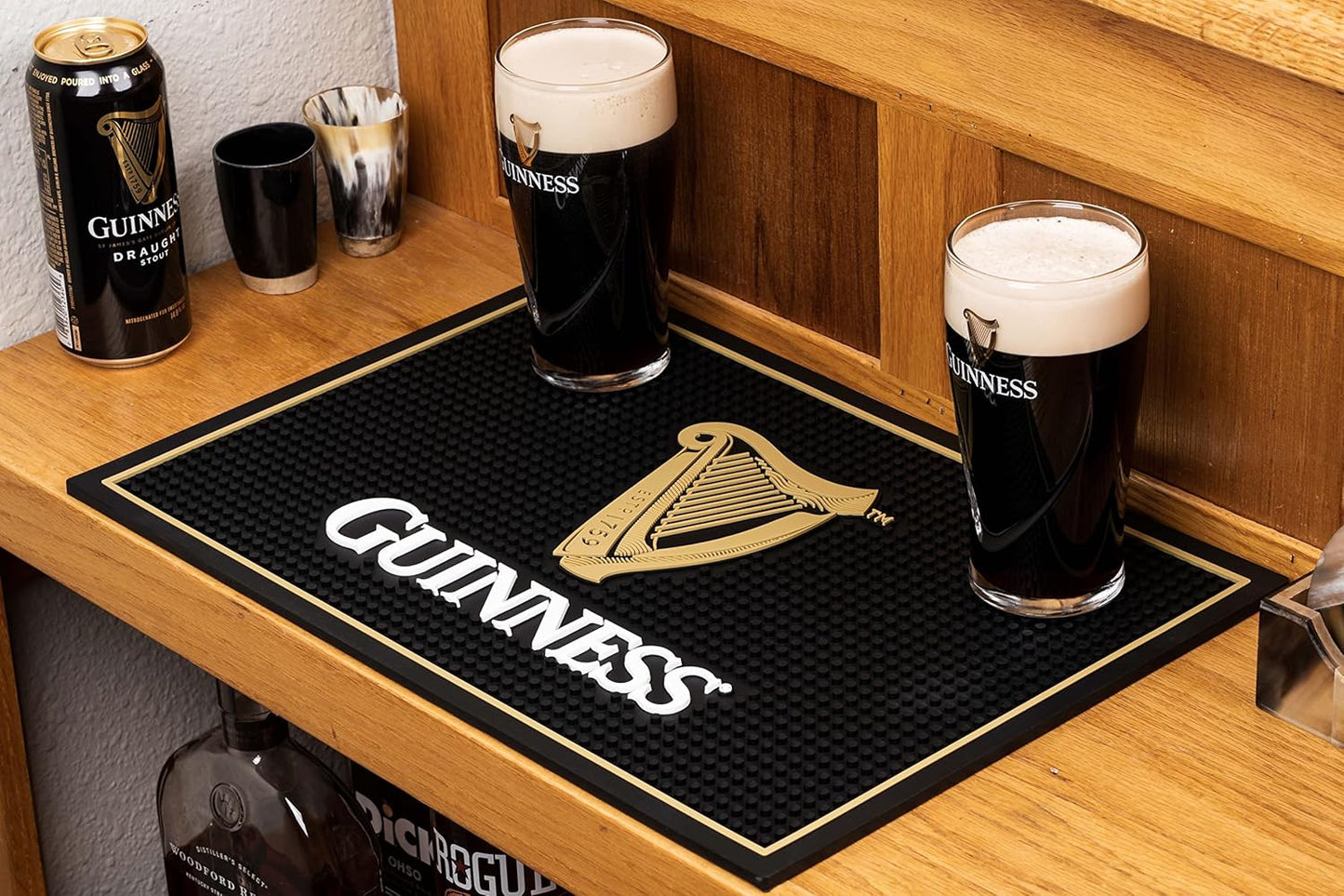 LORD'S ROCKS Guinness Bar and Spill Mat for Countertops | Irish Rubber Bar Mat for Drips with Guinness Harp Logo | Professional Bar Service Mat with Guinness Beer, 18 x 12” Compatible