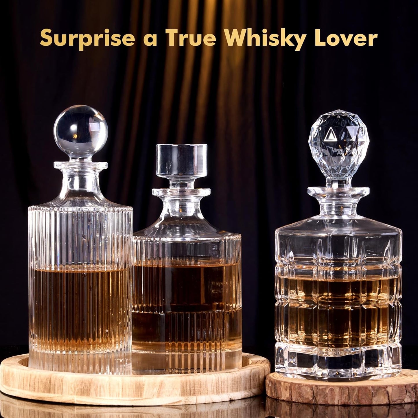 Lily's Home Whiskey Decanter with Stopper - 27 Oz Crystal Glass Design, Liquor Decanter, Leak-Resistant for Bourbon & Scotch - Elegant Home Bar Decor, Gift for Men & Dad
