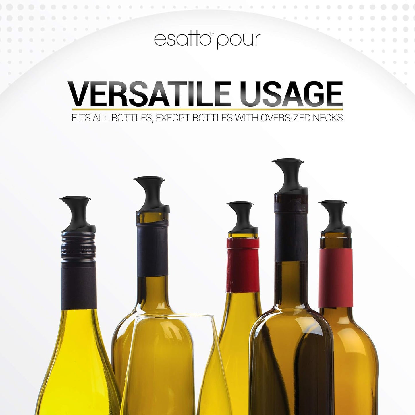 Esatto Pour and Seal, Plastic Bottle Pourers With Built In Lid – Easy and Precise Pouring, Lid for Storing and Healthy Practices, Professional Bar Tool, Pack of 12 Pieces Wine Stopper Pourer (Black)