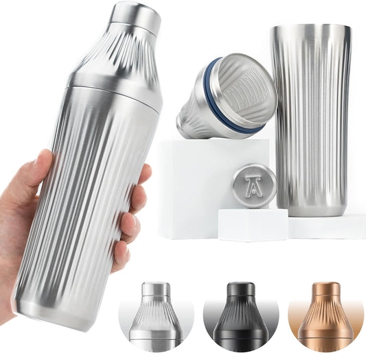 Elevated Craft Diamond Edition Hybrid Cocktail Shaker Set - Premium Vacuum Insulated Stainless Steel, 28 oz, Includes Built-in Strainer, Precise Measuring Top & XL Polishing Cloth - Martini Shaker