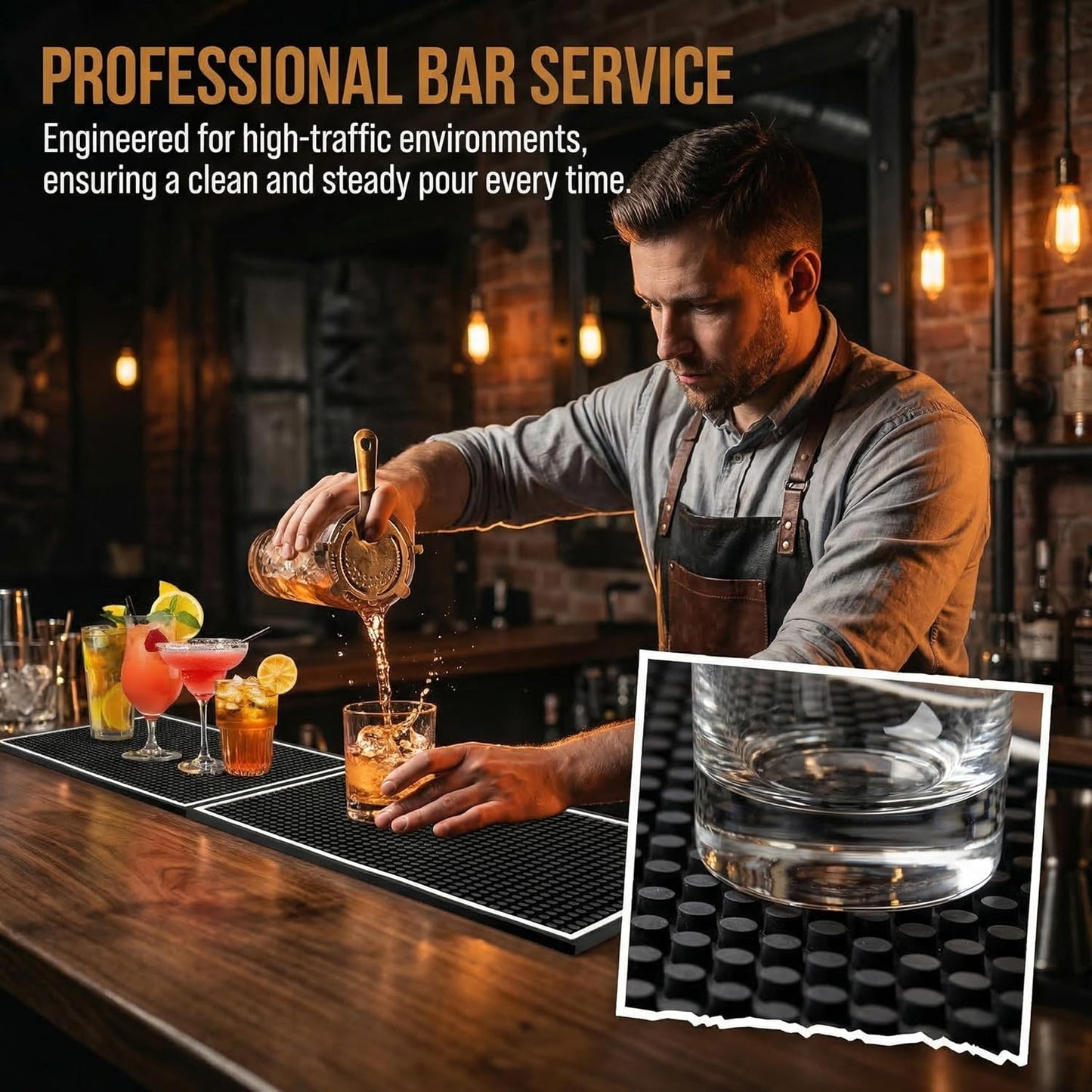 Jucoan 3 Pack Rubber Bar Mat for Countertop 18 x 12 Inch, 0.4 Inch Thicken Rubber Bar Service Mat, Non Slip Cocktail Drink Spill Mats for Bartender Bar Home, Dish Drying Mat for Kitchen
