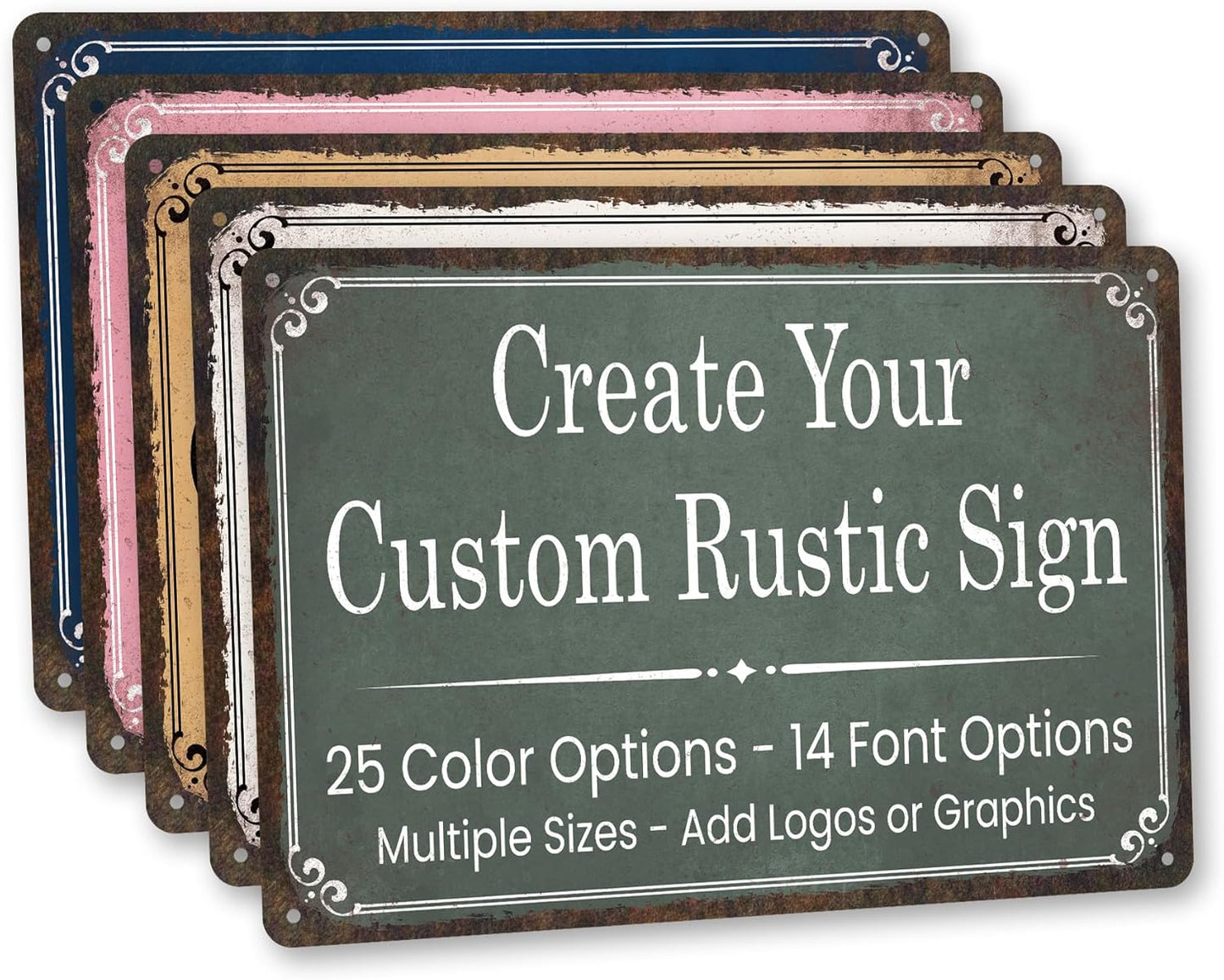 Custom Rustic Metal Sign Personalized with Your Text – Vintage Style Aluminum Composite ACM – Made in USA – Indoor Outdoor Wall Decor – Multiple Sizes with Pre-Drilled Holes