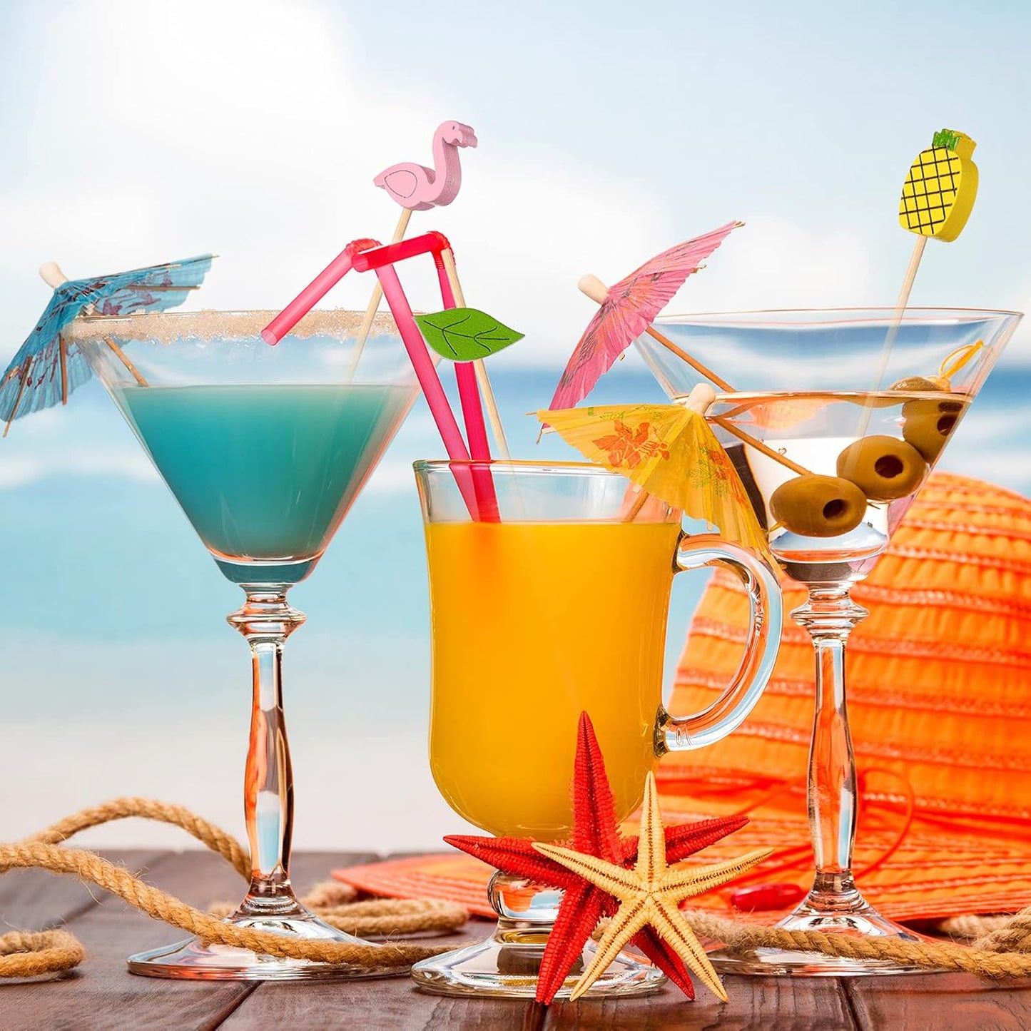 160 Pcs Cocktail Drink Decoration Accessories 60 Drink Cocktail Umbrellas 100 Fruit Picks Summer Coconut Palm Colorful Bamboo Toothpicks Tropical Luau Hawaiian Beach Party Decorations